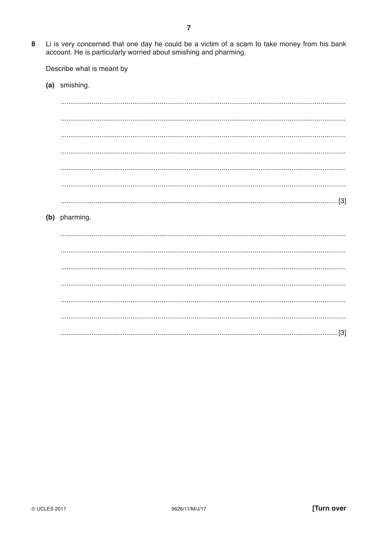 Cambridge A Level Information Technology (from 2017) 9626 2017 May/June Paper 1 · Variant 1 question paper, page 7 of 16