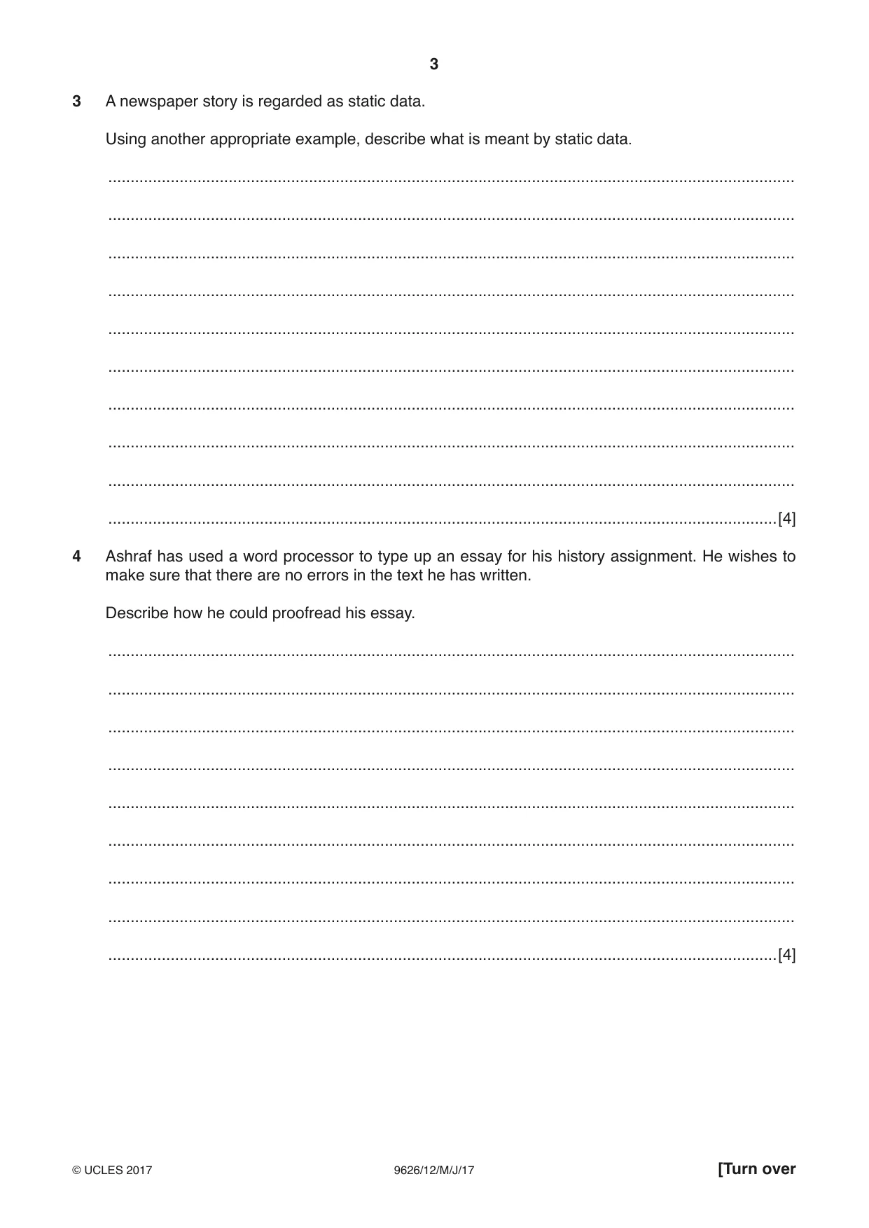 Cambridge A Level Information Technology (from 2017) 9626 2017 May/June Paper 1 · Variant 2 question paper, page 3 of 16