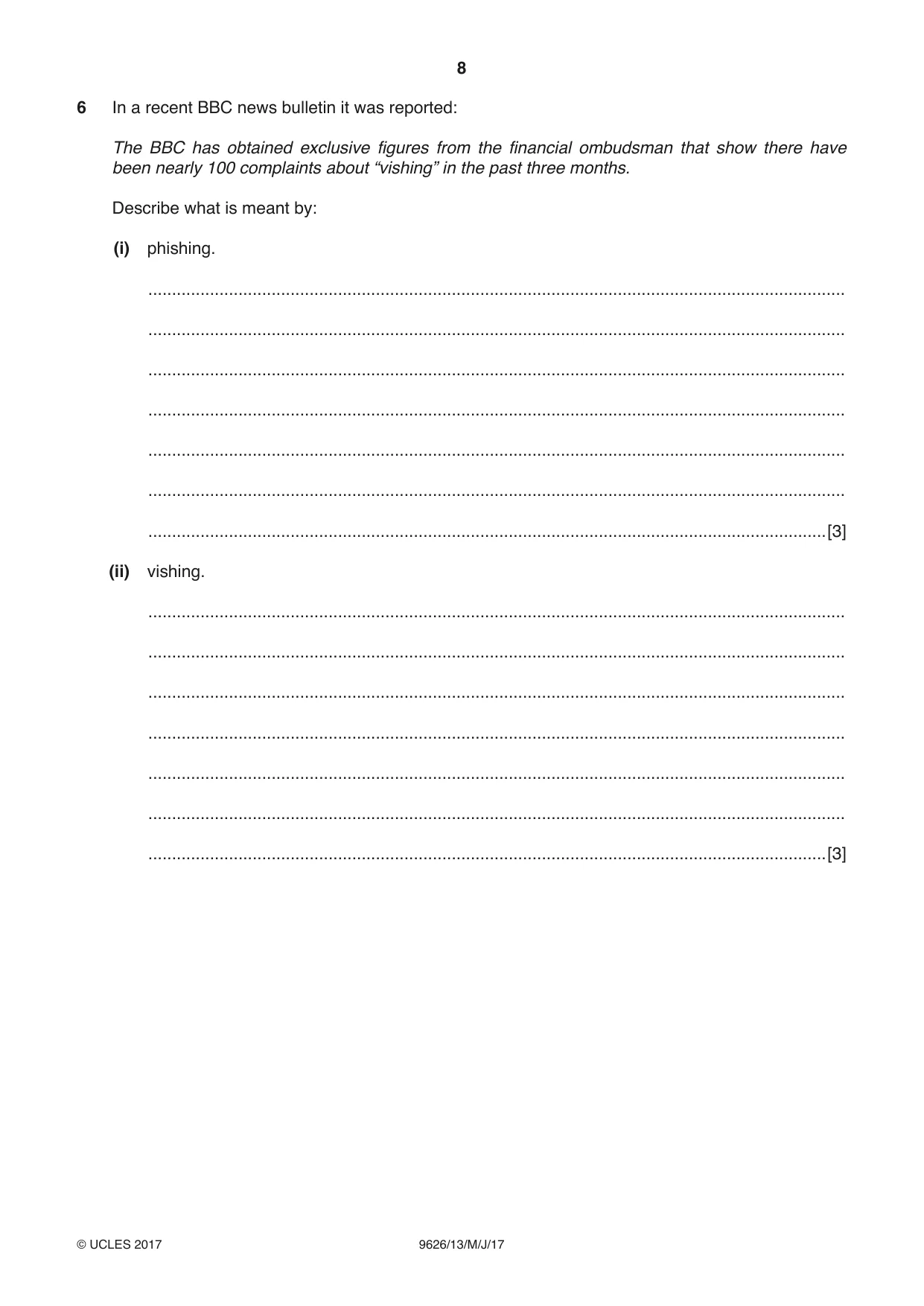 Cambridge A Level Information Technology (from 2017) 9626 2017 May/June Paper 1 · Variant 3 question paper, page 8 of 16