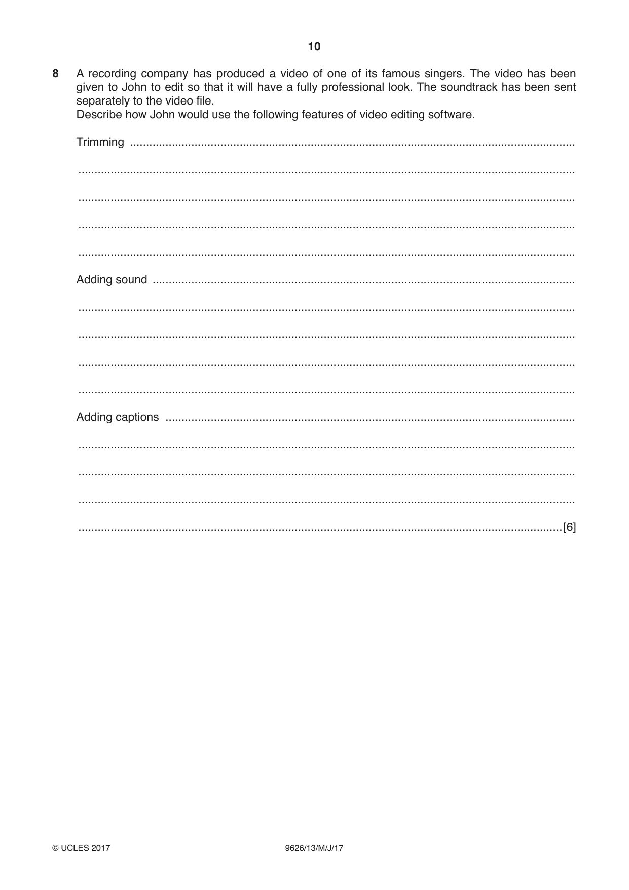 Cambridge A Level Information Technology (from 2017) 9626 2017 May/June Paper 1 · Variant 3 question paper, page 10 of 16