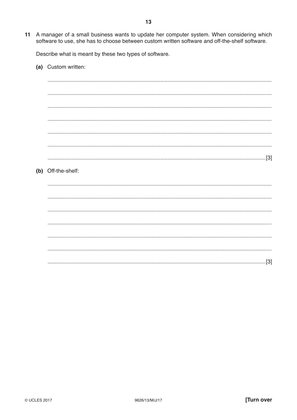 Cambridge A Level Information Technology (from 2017) 9626 2017 May/June Paper 1 · Variant 3 question paper, page 13 of 16
