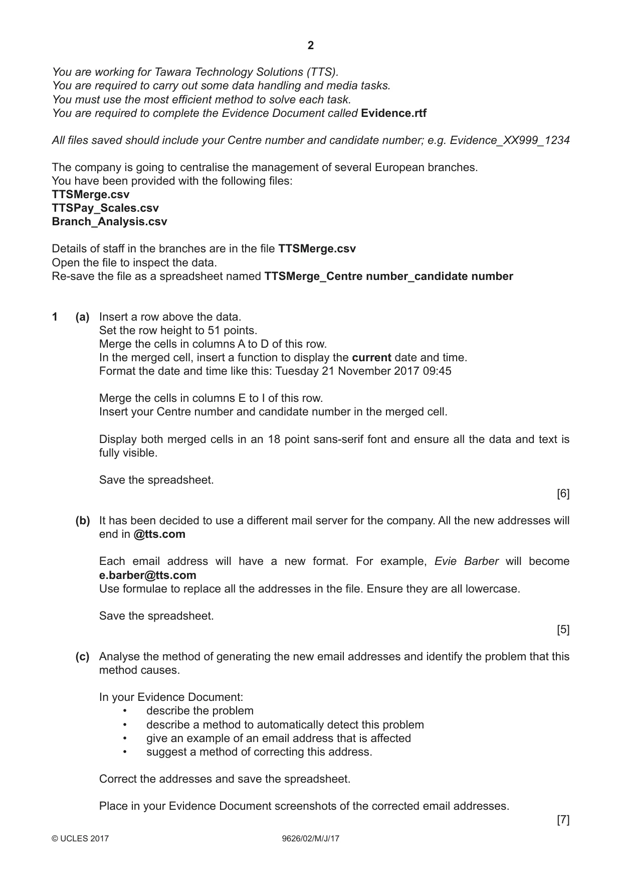 Cambridge A Level Information Technology (from 2017) 9626 2017 May/June Paper 2 · Variant 1 question paper, page 2 of 8