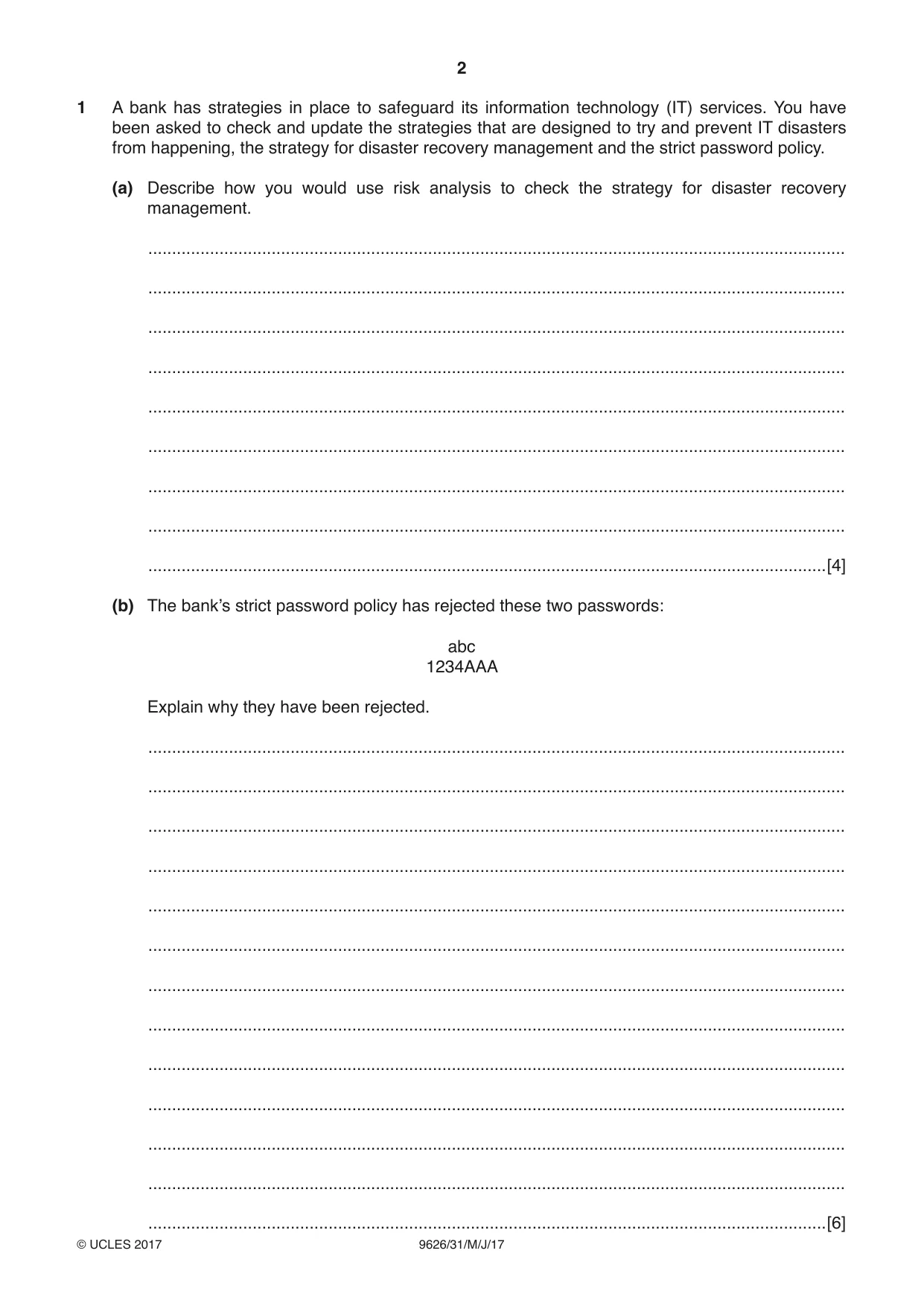 Cambridge A Level Information Technology (from 2017) 9626 2017 May/June Paper 3 · Variant 1 question paper, page 2 of 16
