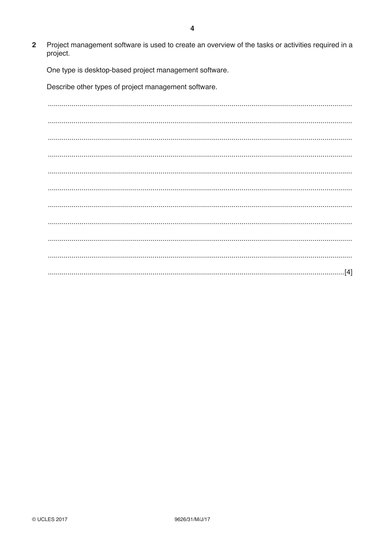 Cambridge A Level Information Technology (from 2017) 9626 2017 May/June Paper 3 · Variant 1 question paper, page 4 of 16