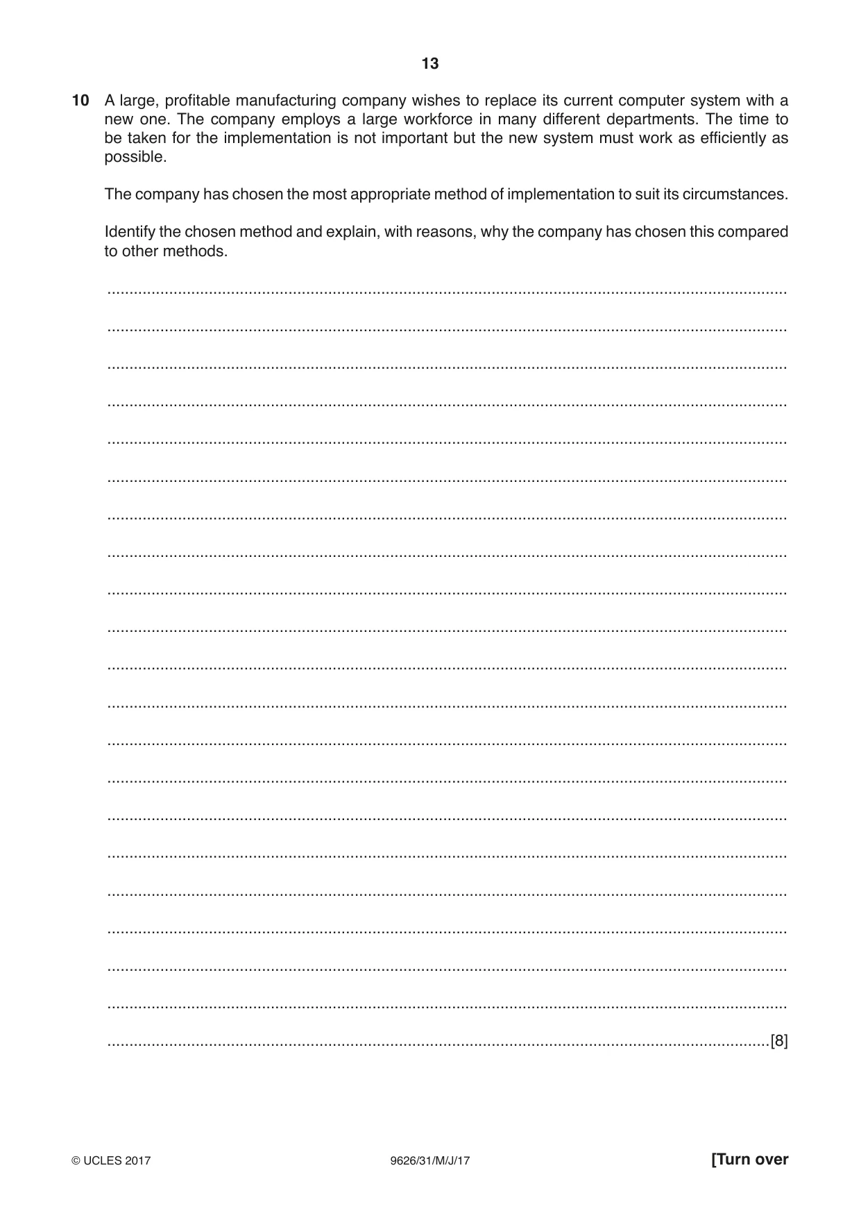 Cambridge A Level Information Technology (from 2017) 9626 2017 May/June Paper 3 · Variant 1 question paper, page 13 of 16