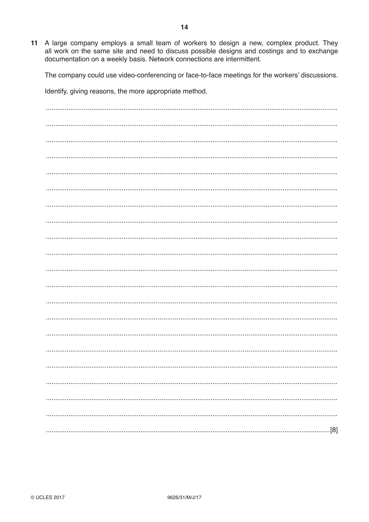 Cambridge A Level Information Technology (from 2017) 9626 2017 May/June Paper 3 · Variant 1 question paper, page 14 of 16