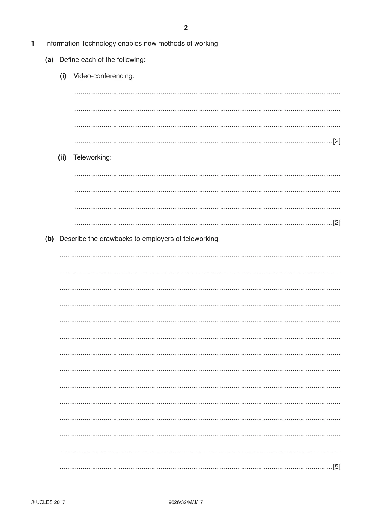 Cambridge A Level Information Technology (from 2017) 9626 2017 May/June Paper 3 · Variant 2 question paper, page 2 of 20