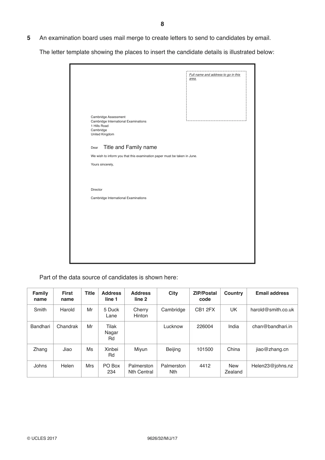 Cambridge A Level Information Technology (from 2017) 9626 2017 May/June Paper 3 · Variant 2 question paper, page 8 of 20