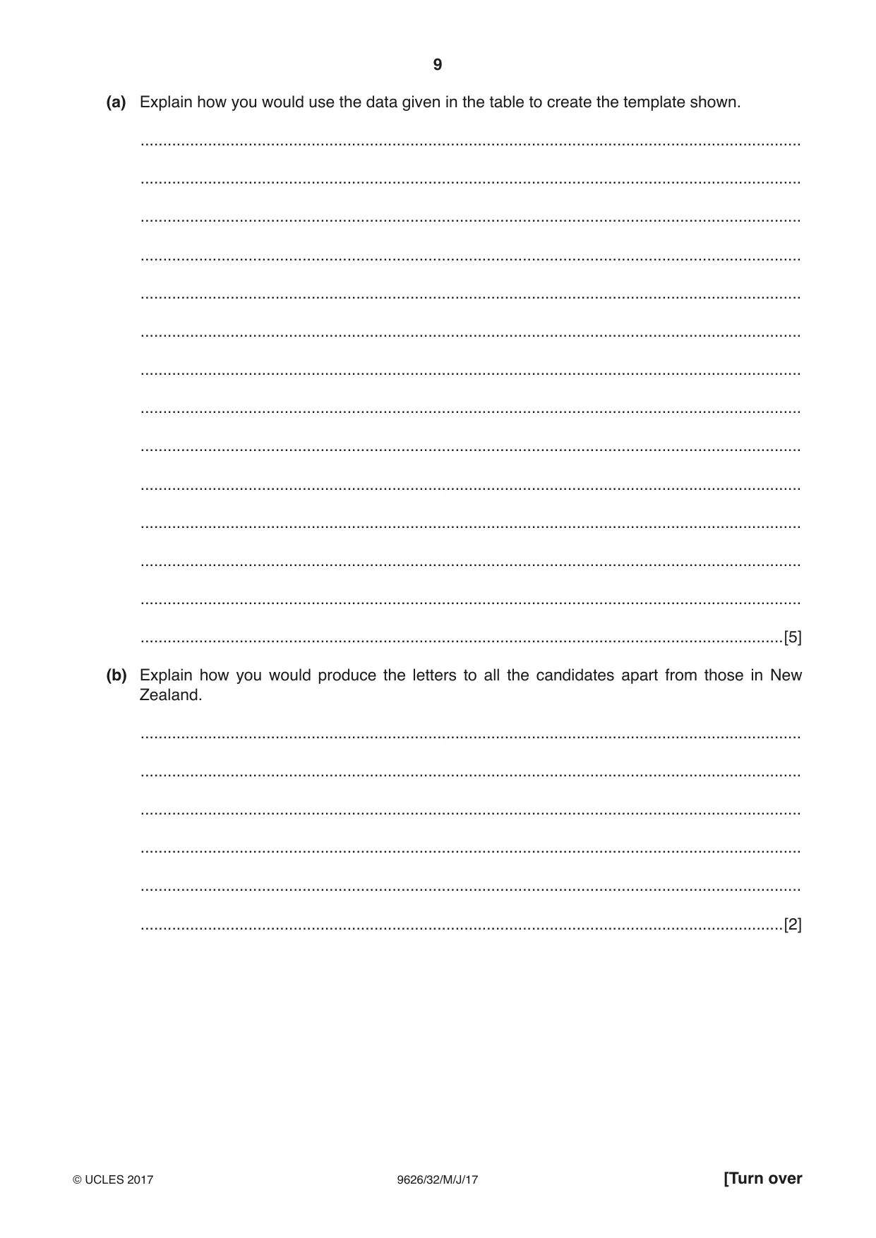 Cambridge A Level Information Technology (from 2017) 9626 2017 May/June Paper 3 · Variant 2 question paper, page 9 of 20