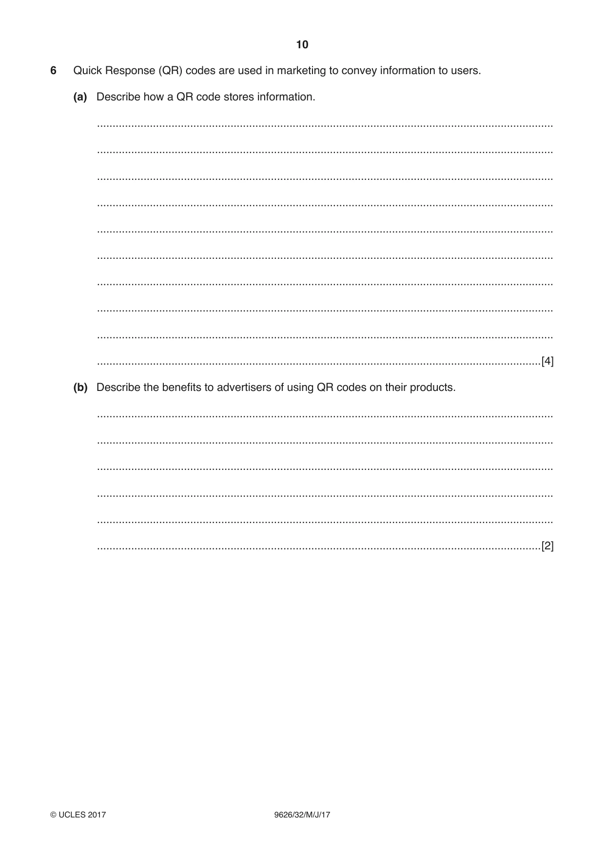 Cambridge A Level Information Technology (from 2017) 9626 2017 May/June Paper 3 · Variant 2 question paper, page 10 of 20