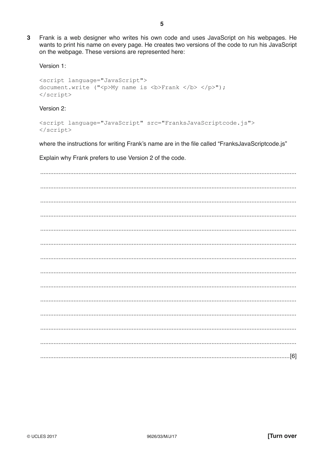 Cambridge A Level Information Technology (from 2017) 9626 2017 May/June Paper 3 · Variant 3 question paper, page 5 of 16