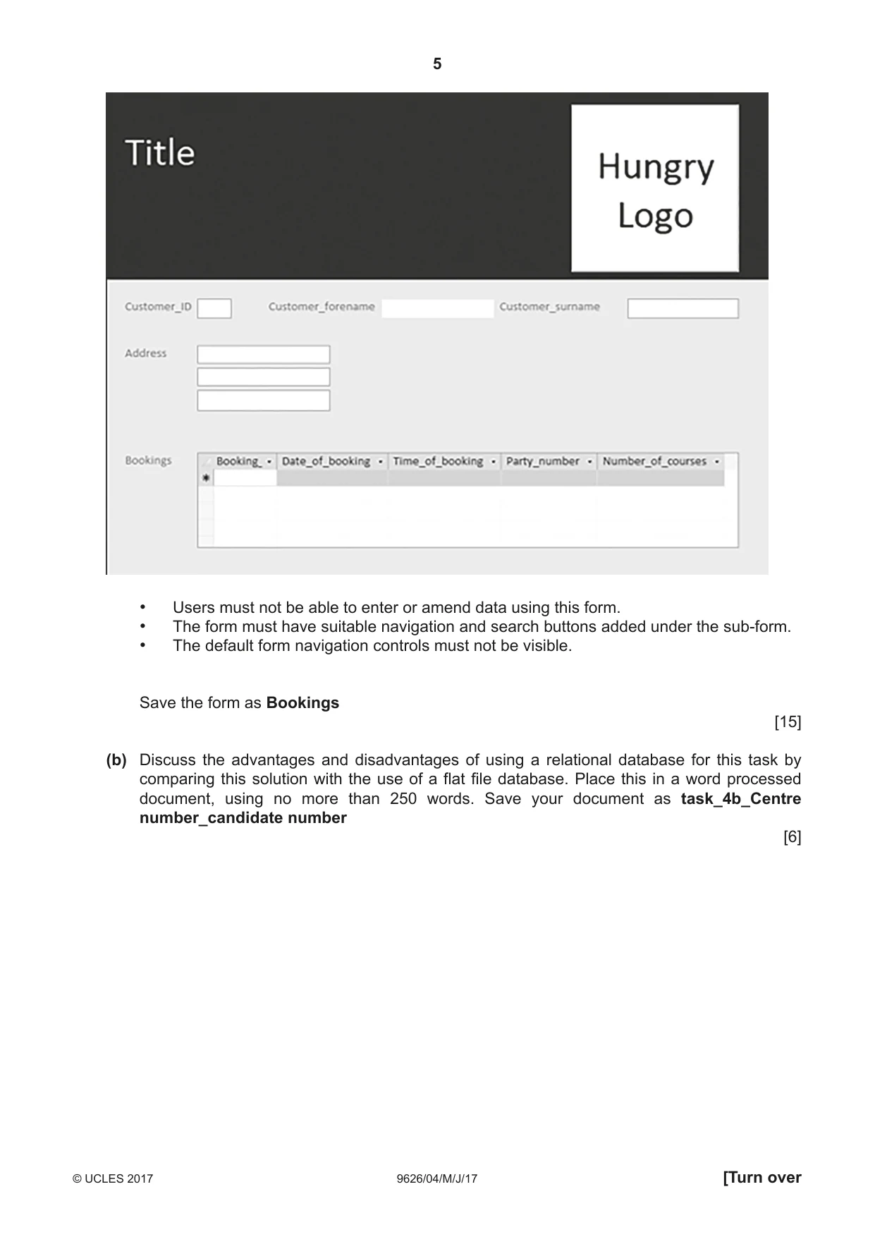 Cambridge A Level Information Technology (from 2017) 9626 2017 May/June Paper 4 · Variant 1 question paper, page 5 of 8