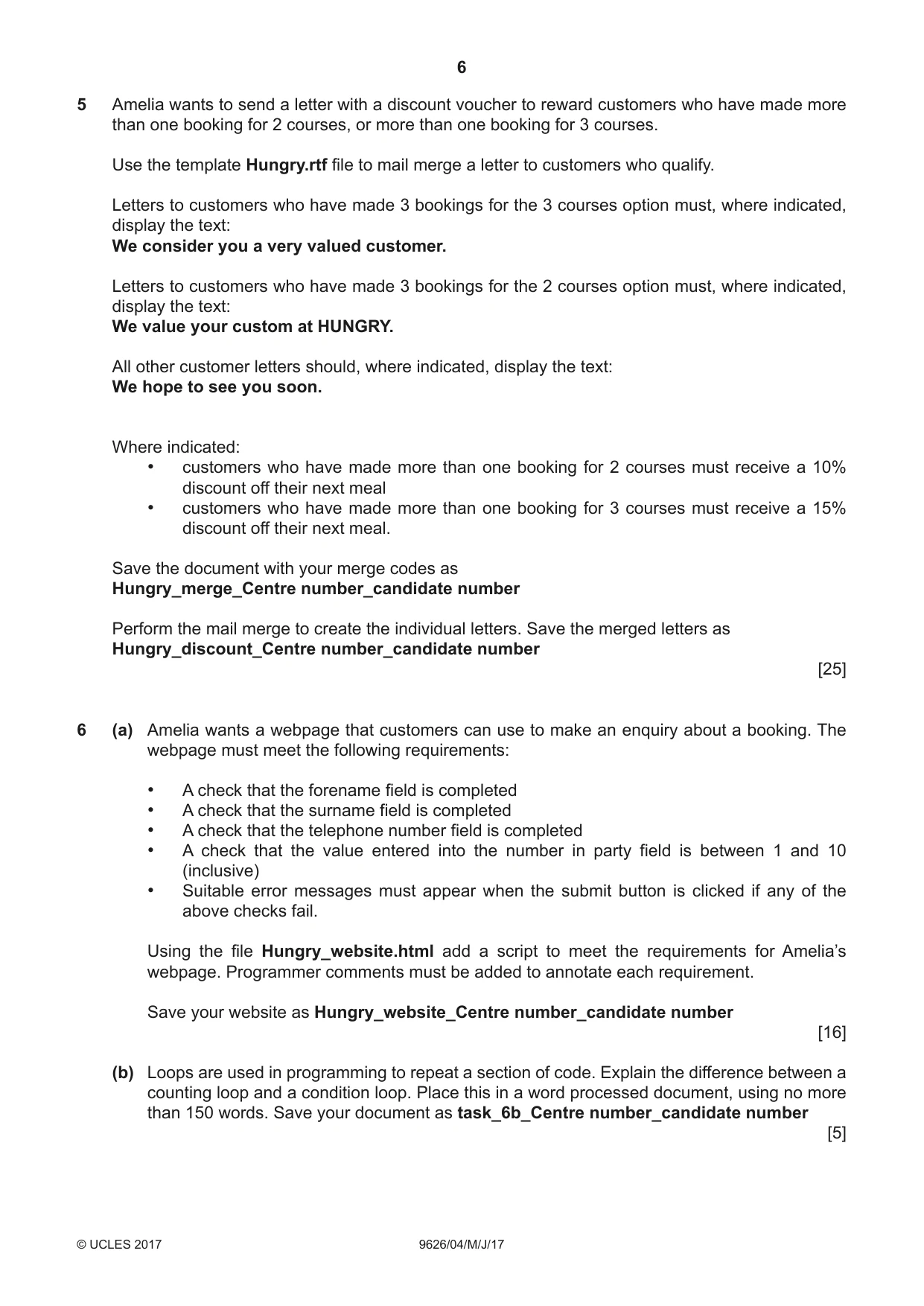 Cambridge A Level Information Technology (from 2017) 9626 2017 May/June Paper 4 · Variant 1 question paper, page 6 of 8