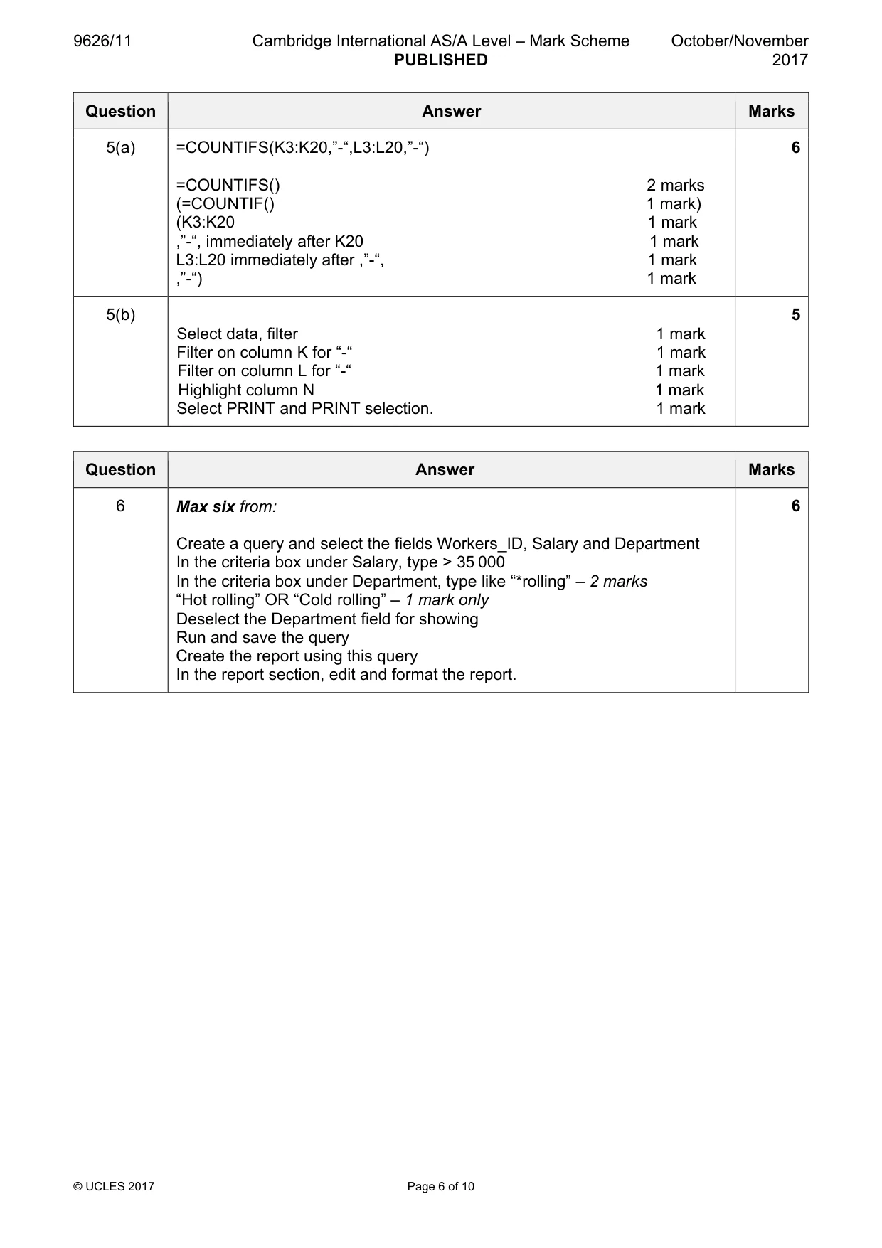 Mark scheme, page 6 of 10