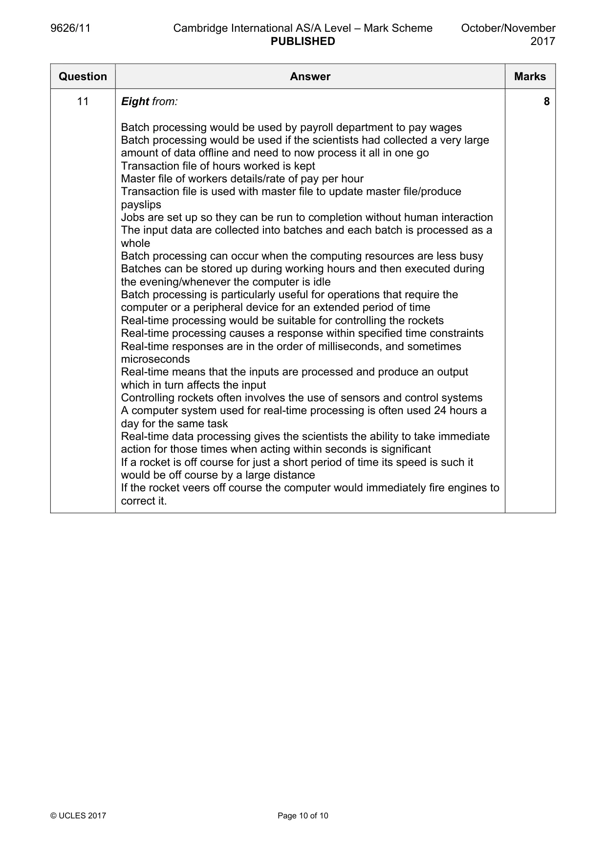 Mark scheme, page 10 of 10