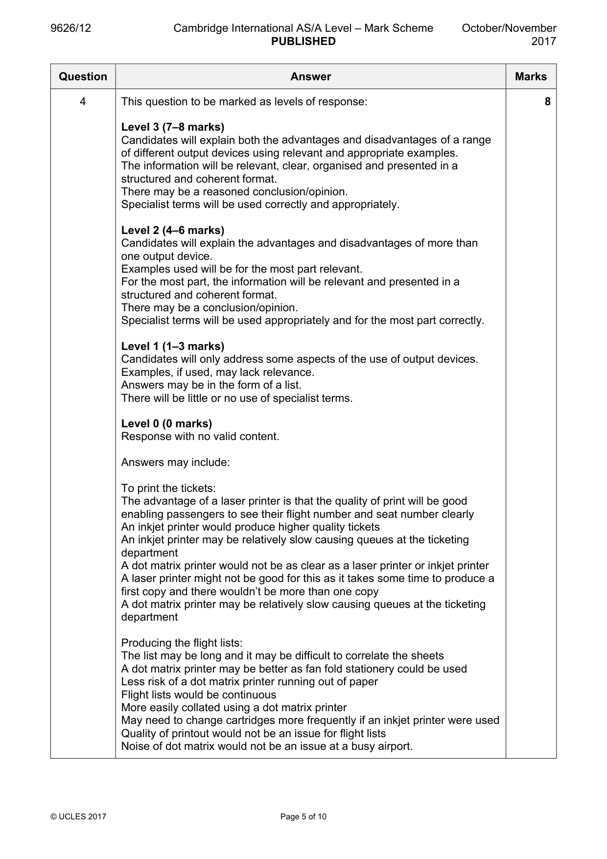 Mark scheme, page 5 of 10