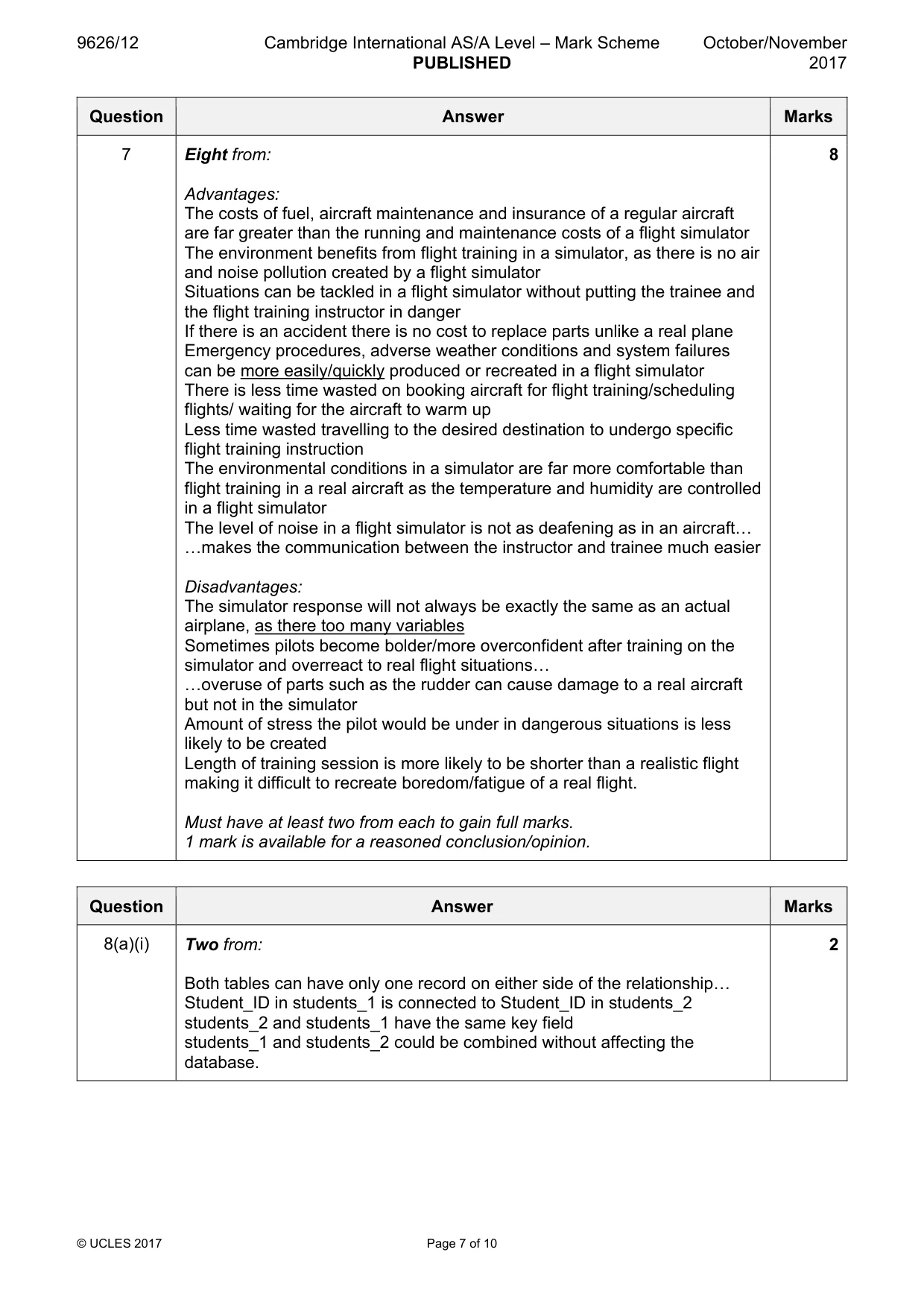 Mark scheme, page 7 of 10