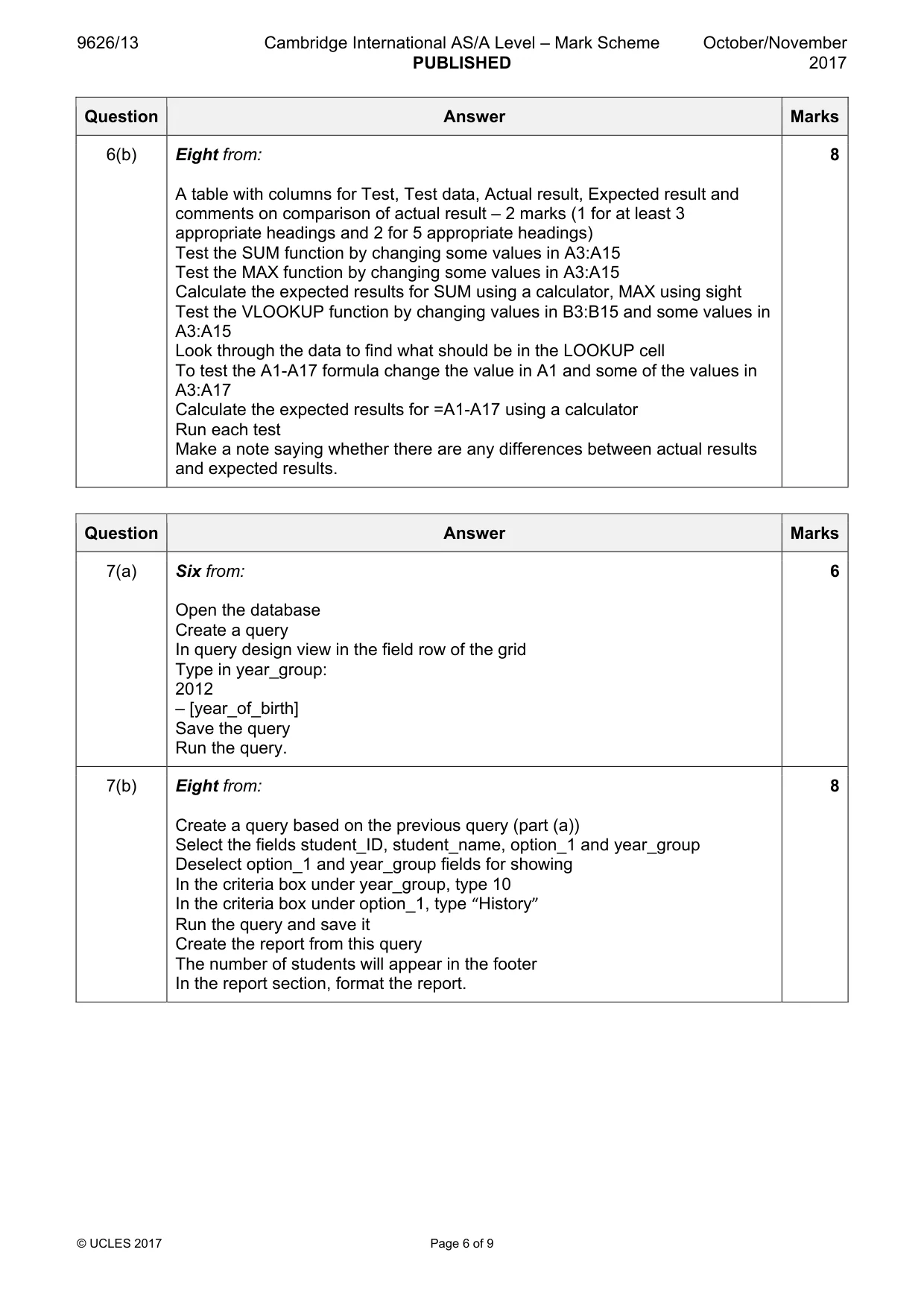 Mark scheme, page 6 of 9