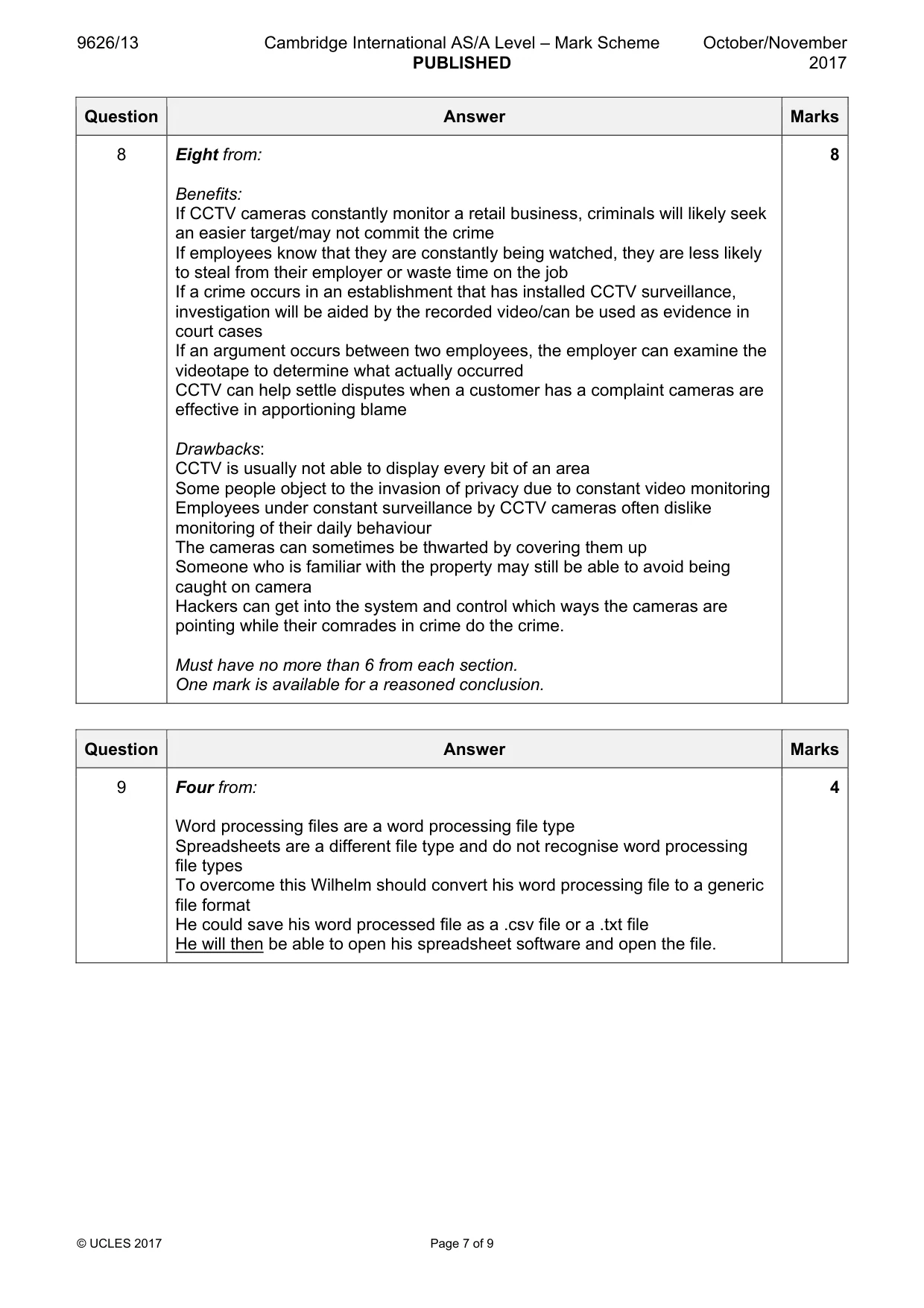 Mark scheme, page 7 of 9
