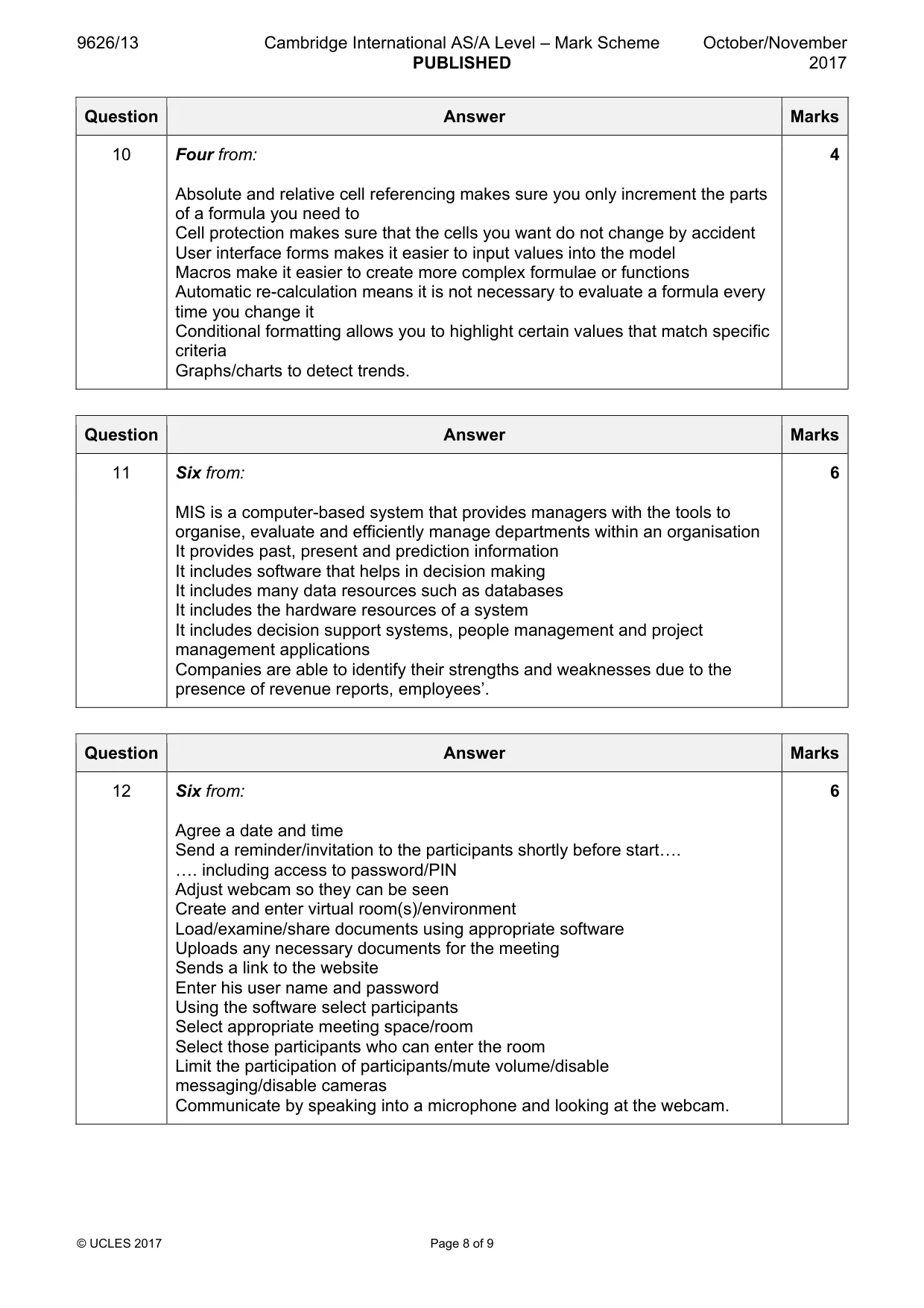 Mark scheme, page 8 of 9