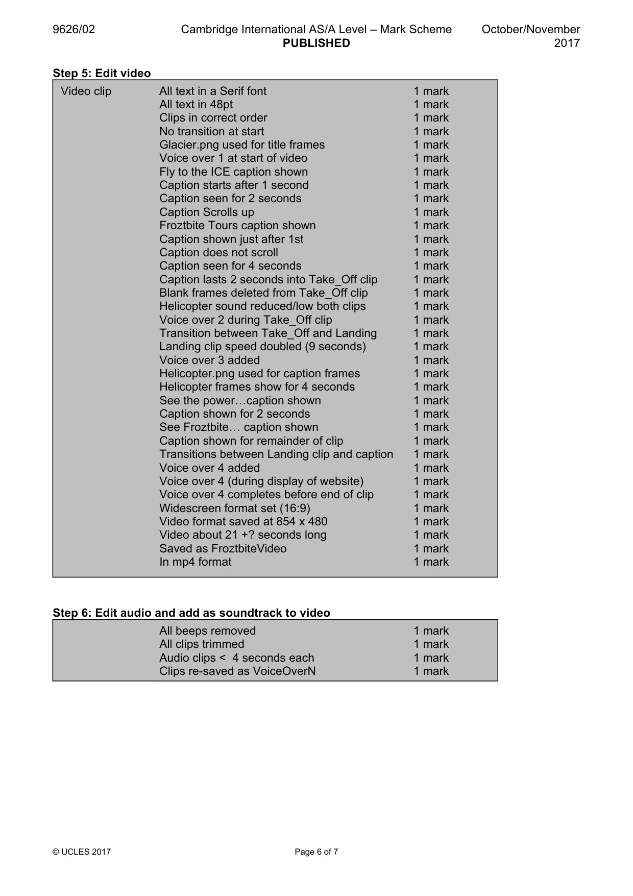 Mark scheme, page 6 of 7
