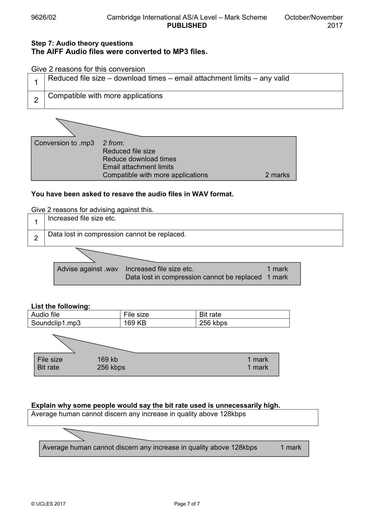 Mark scheme, page 7 of 7