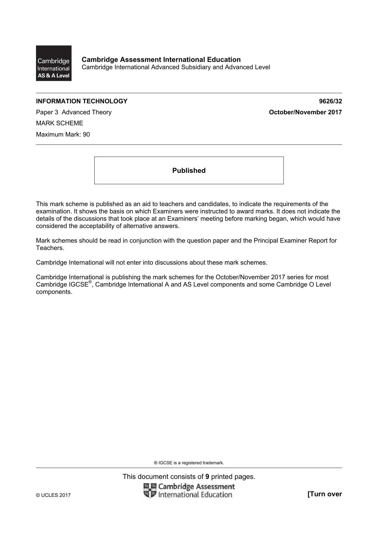 Mark scheme, page 1 of 9
