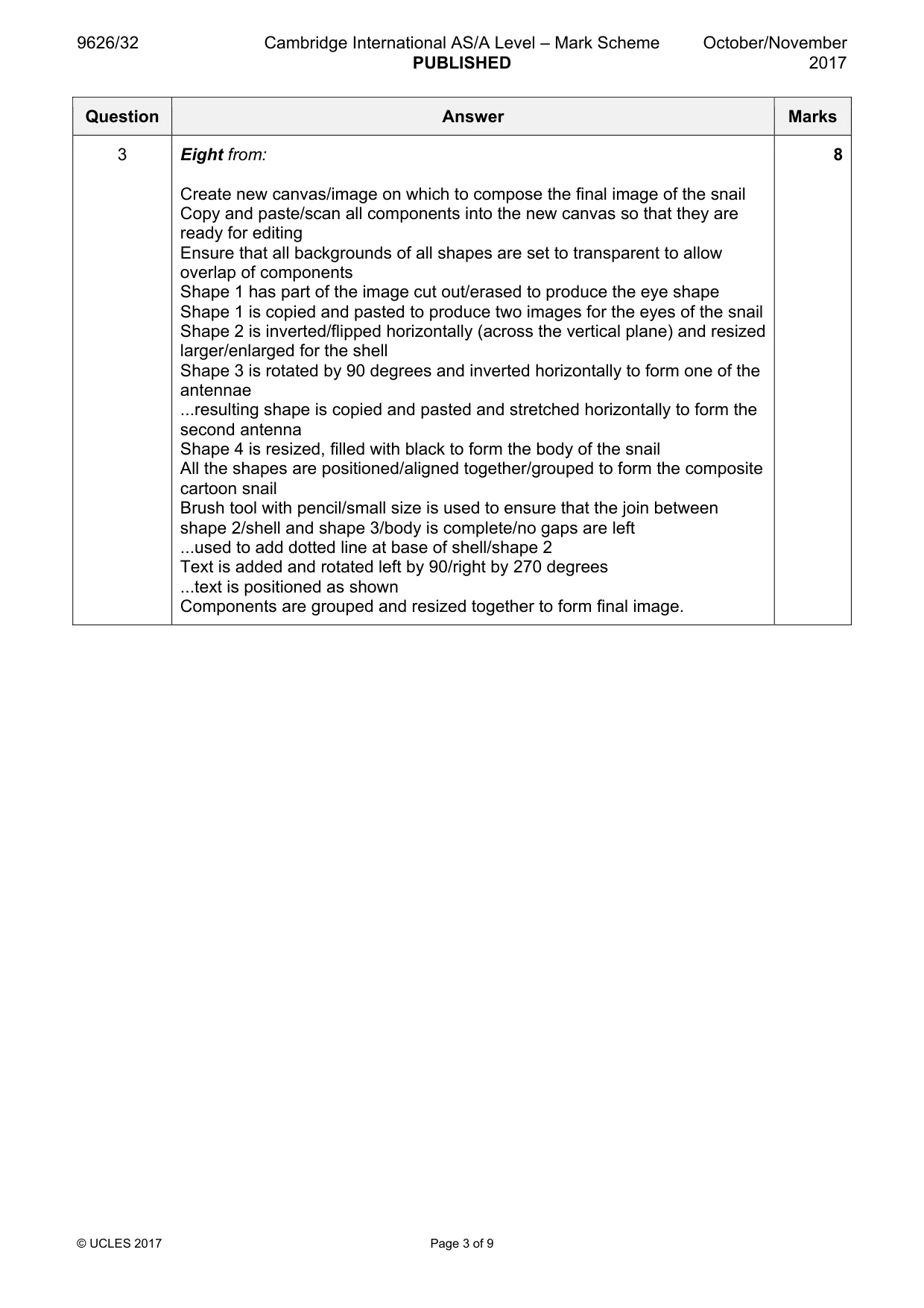 Mark scheme, page 3 of 9