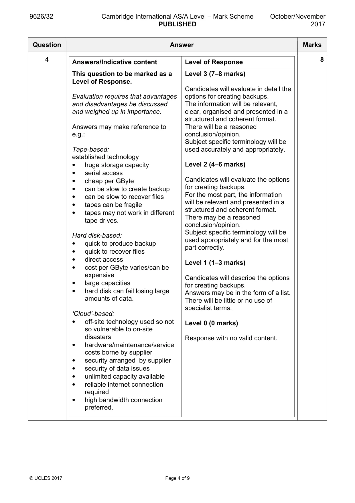Mark scheme, page 4 of 9