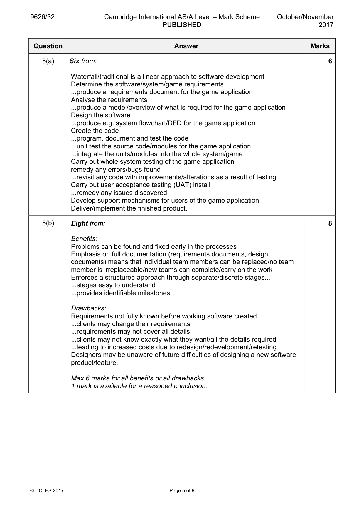 Mark scheme, page 5 of 9