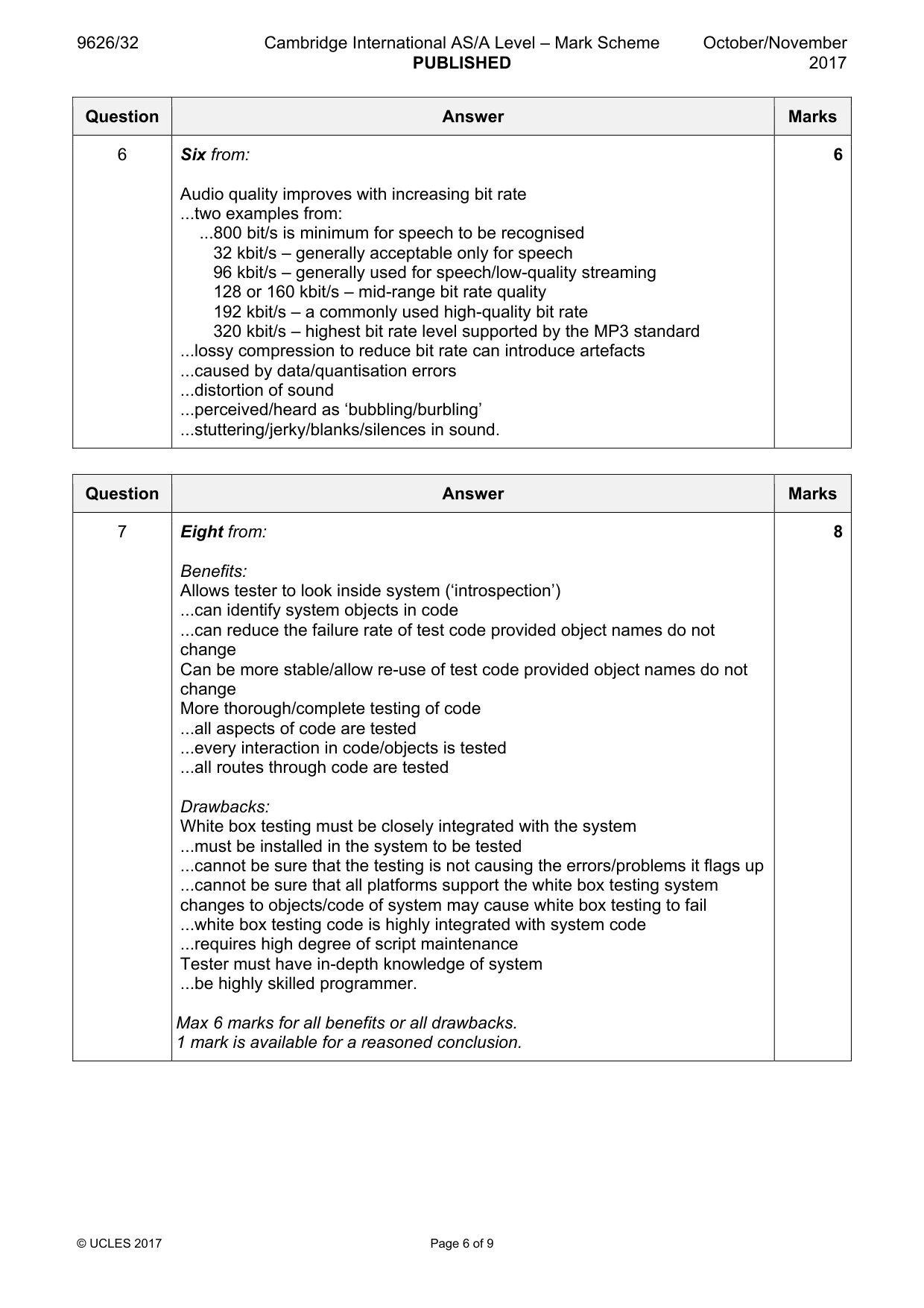 Mark scheme, page 6 of 9