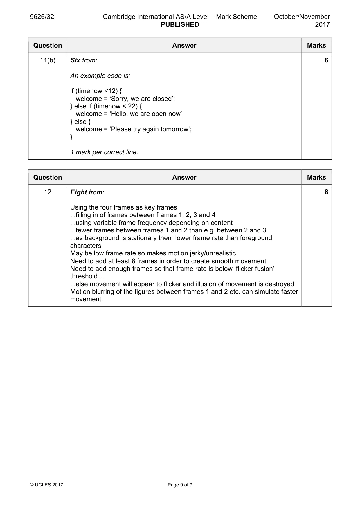 Mark scheme, page 9 of 9