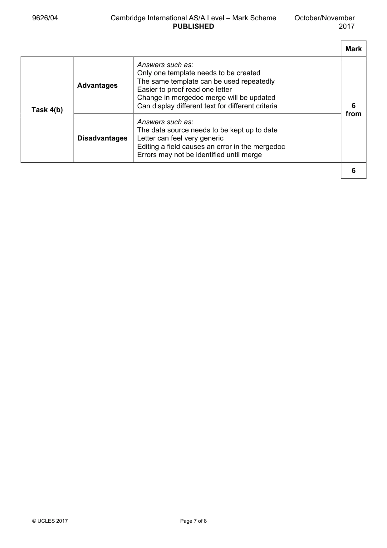 Mark scheme, page 7 of 8