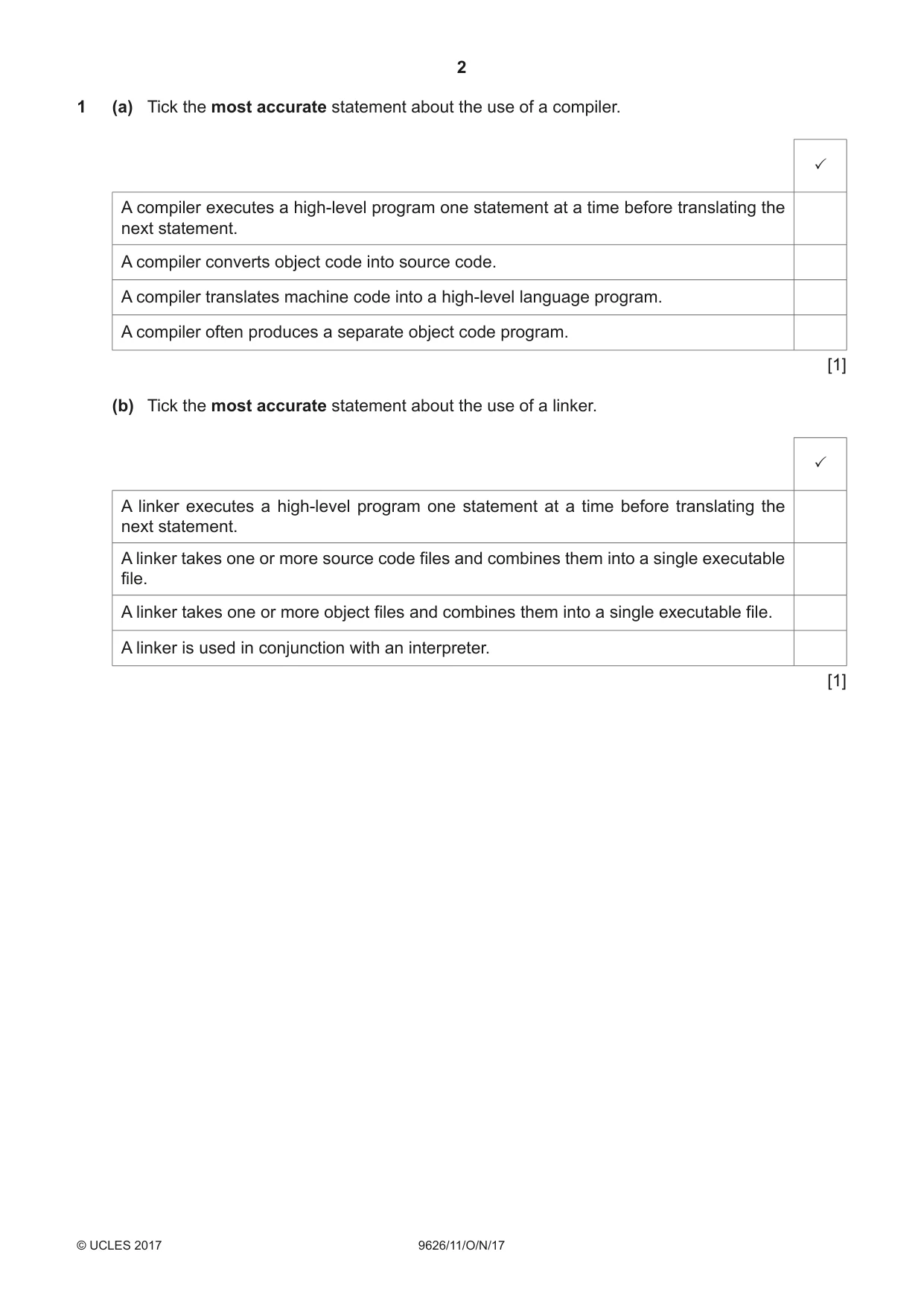 Cambridge A Level Information Technology (from 2017) 9626 2017 Oct/Nov Paper 1 · Variant 1 question paper, page 2 of 16