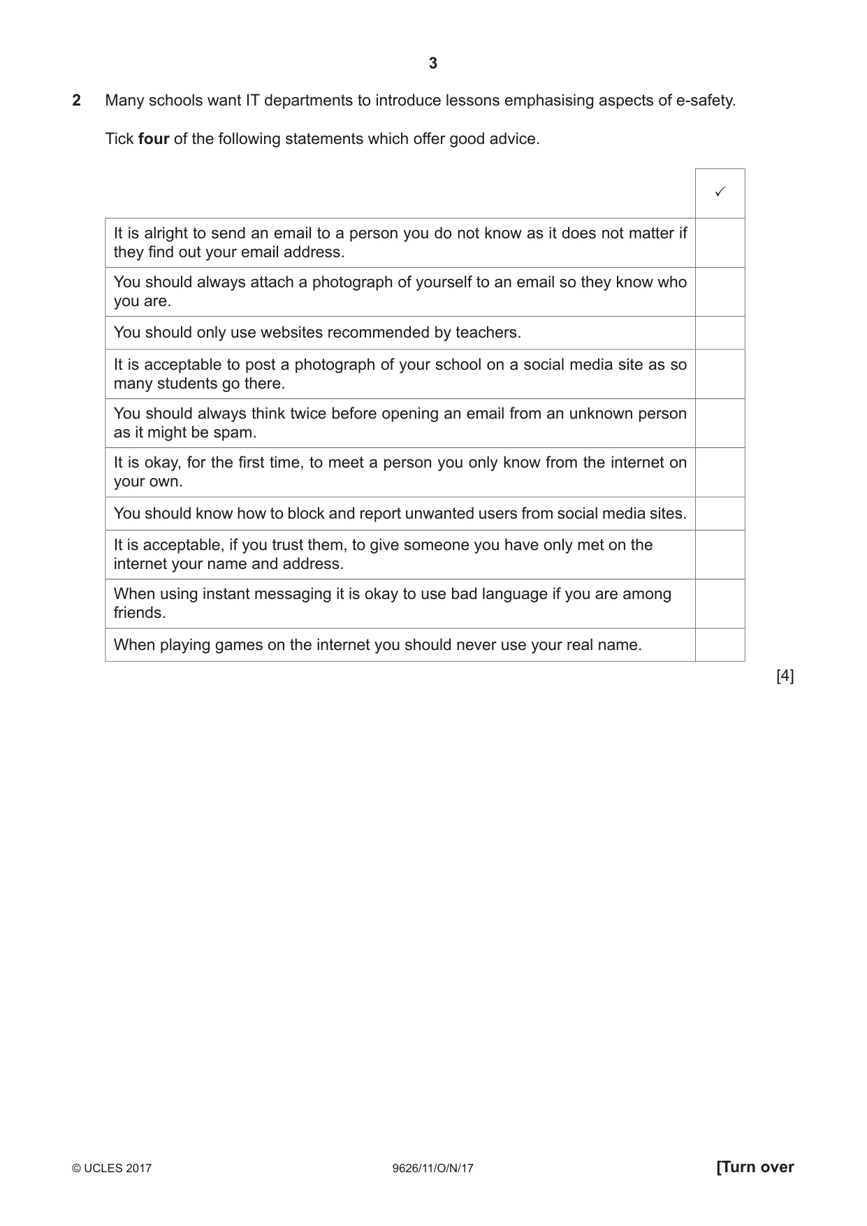 Cambridge A Level Information Technology (from 2017) 9626 2017 Oct/Nov Paper 1 · Variant 1 question paper, page 3 of 16