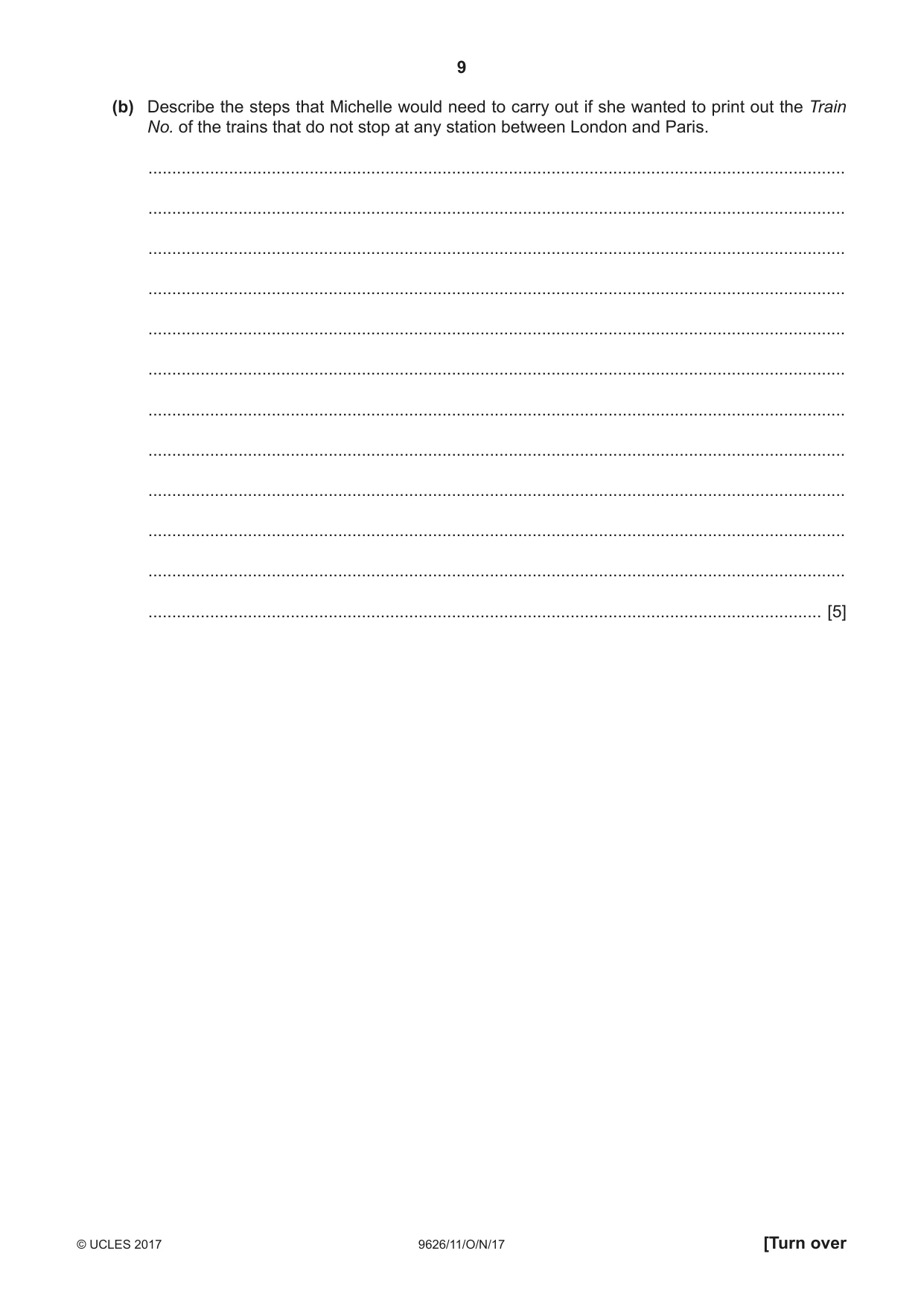 Cambridge A Level Information Technology (from 2017) 9626 2017 Oct/Nov Paper 1 · Variant 1 question paper, page 9 of 16