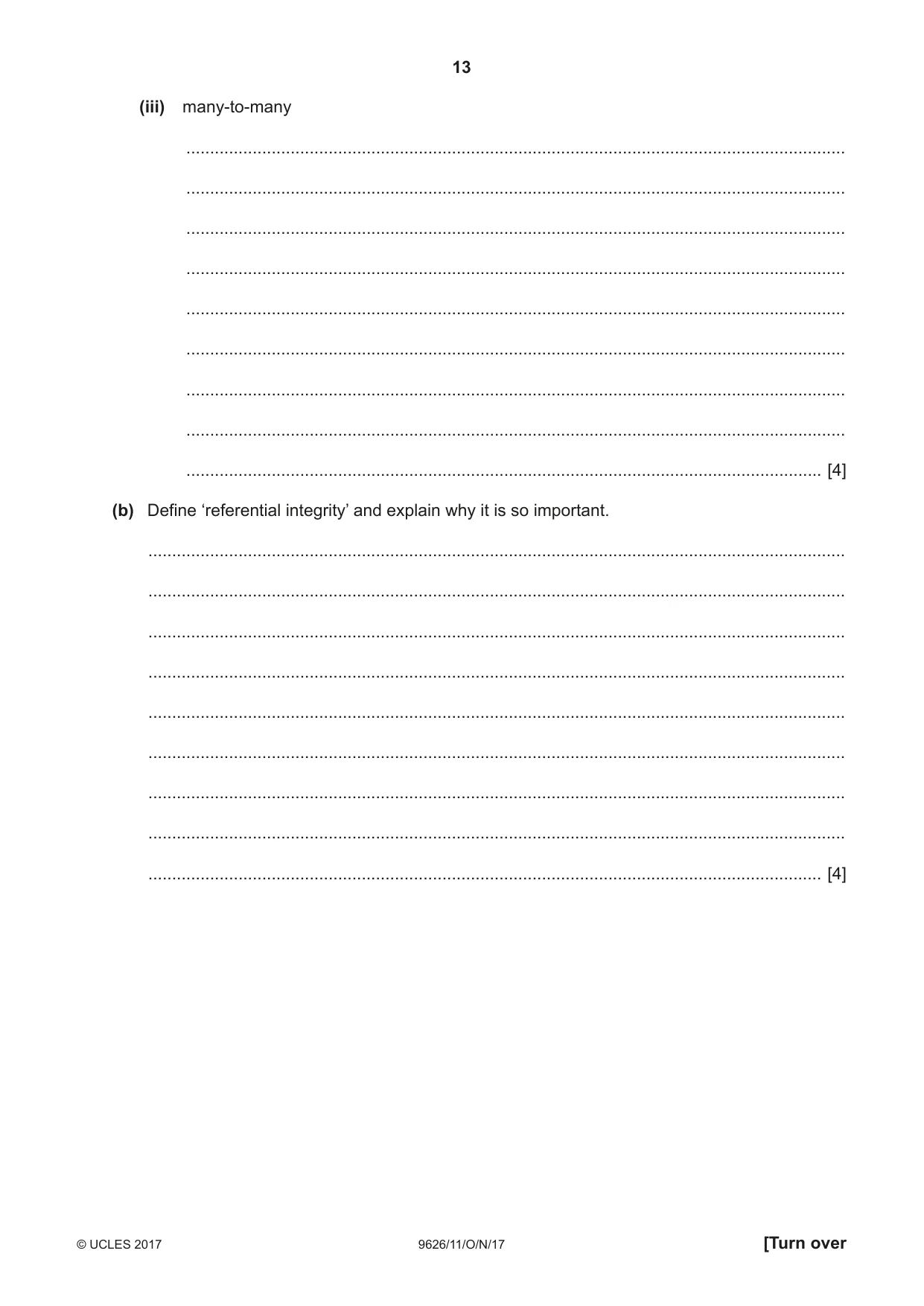 Cambridge A Level Information Technology (from 2017) 9626 2017 Oct/Nov Paper 1 · Variant 1 question paper, page 13 of 16