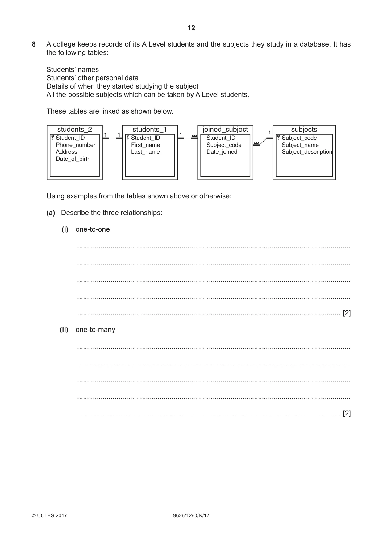 Cambridge A Level Information Technology (from 2017) 9626 2017 Oct/Nov Paper 1 · Variant 2 question paper, page 12 of 16