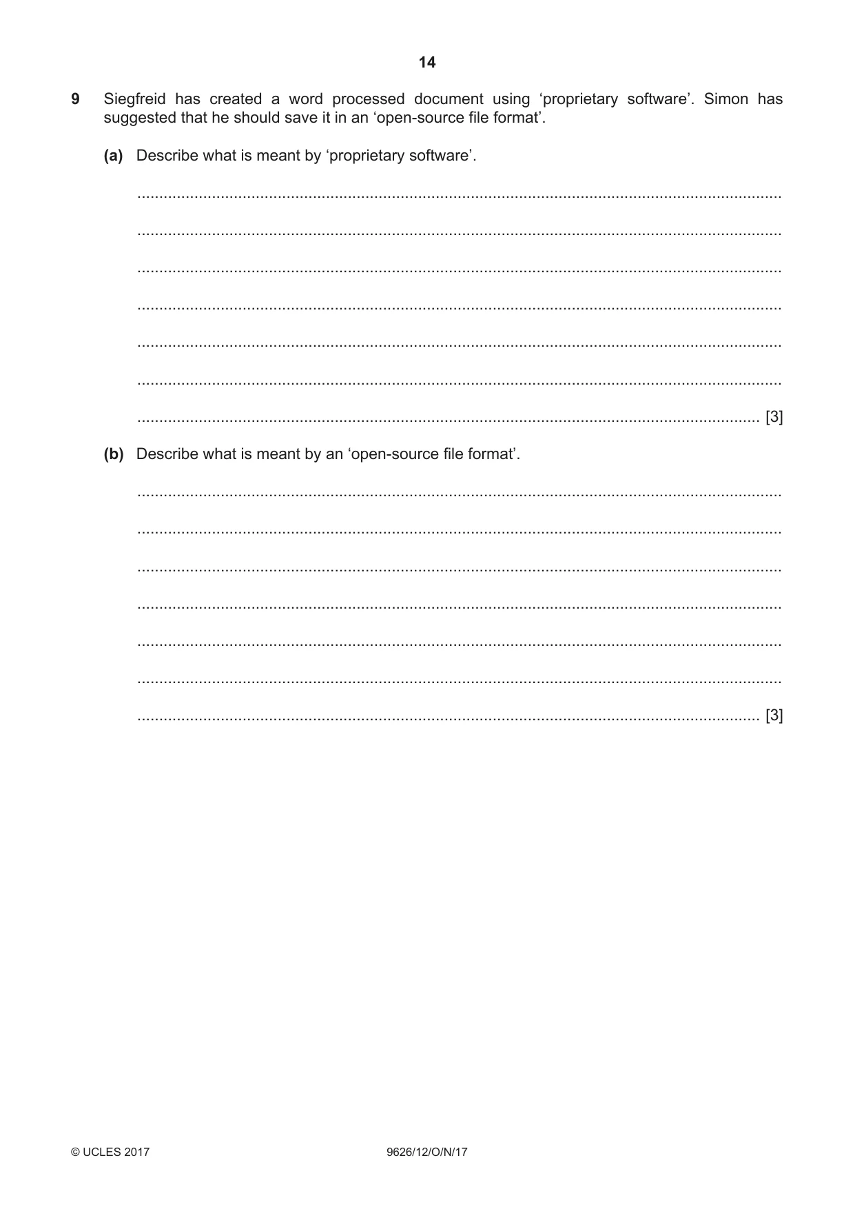 Cambridge A Level Information Technology (from 2017) 9626 2017 Oct/Nov Paper 1 · Variant 2 question paper, page 14 of 16