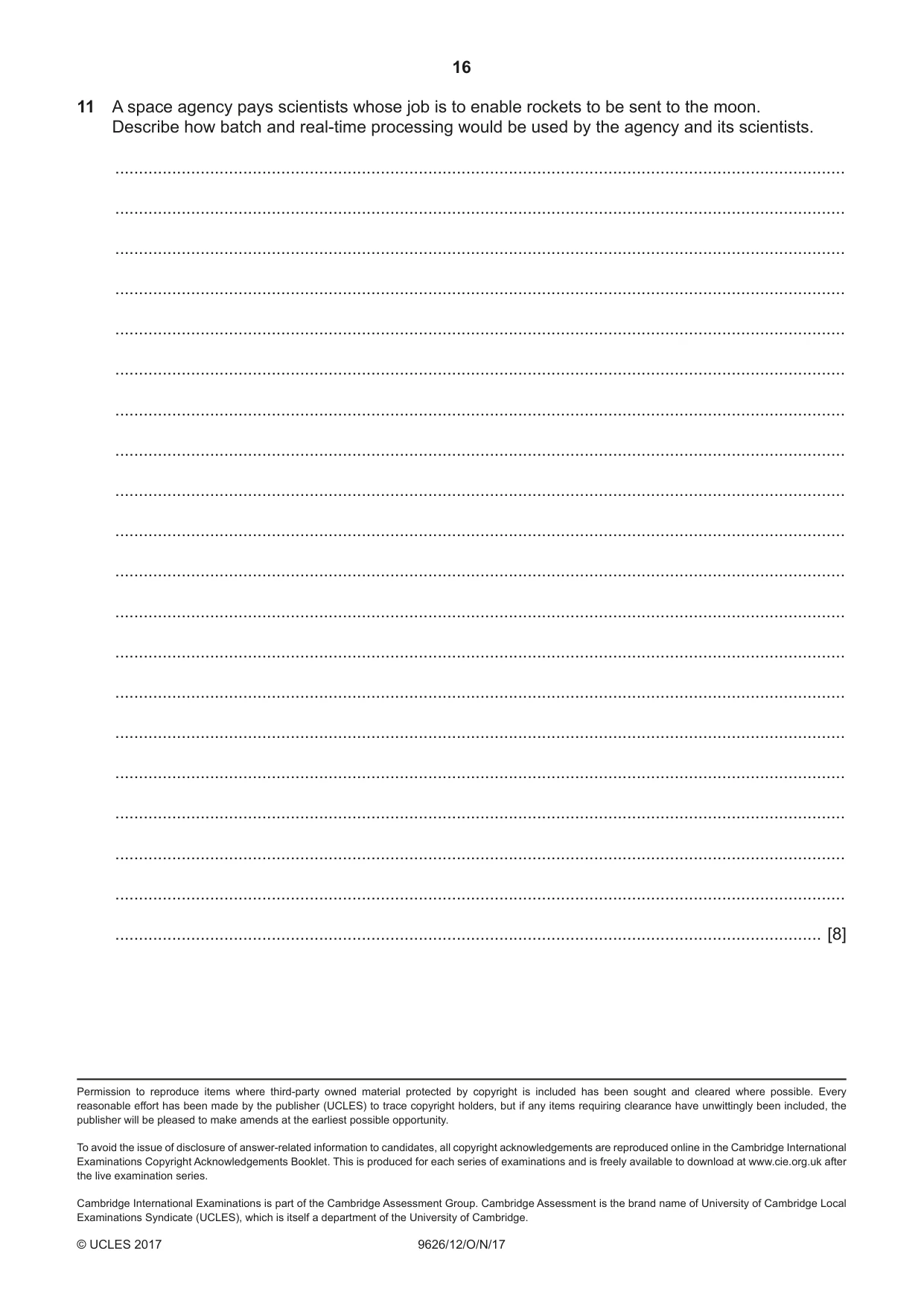 Cambridge A Level Information Technology (from 2017) 9626 2017 Oct/Nov Paper 1 · Variant 2 question paper, page 16 of 16