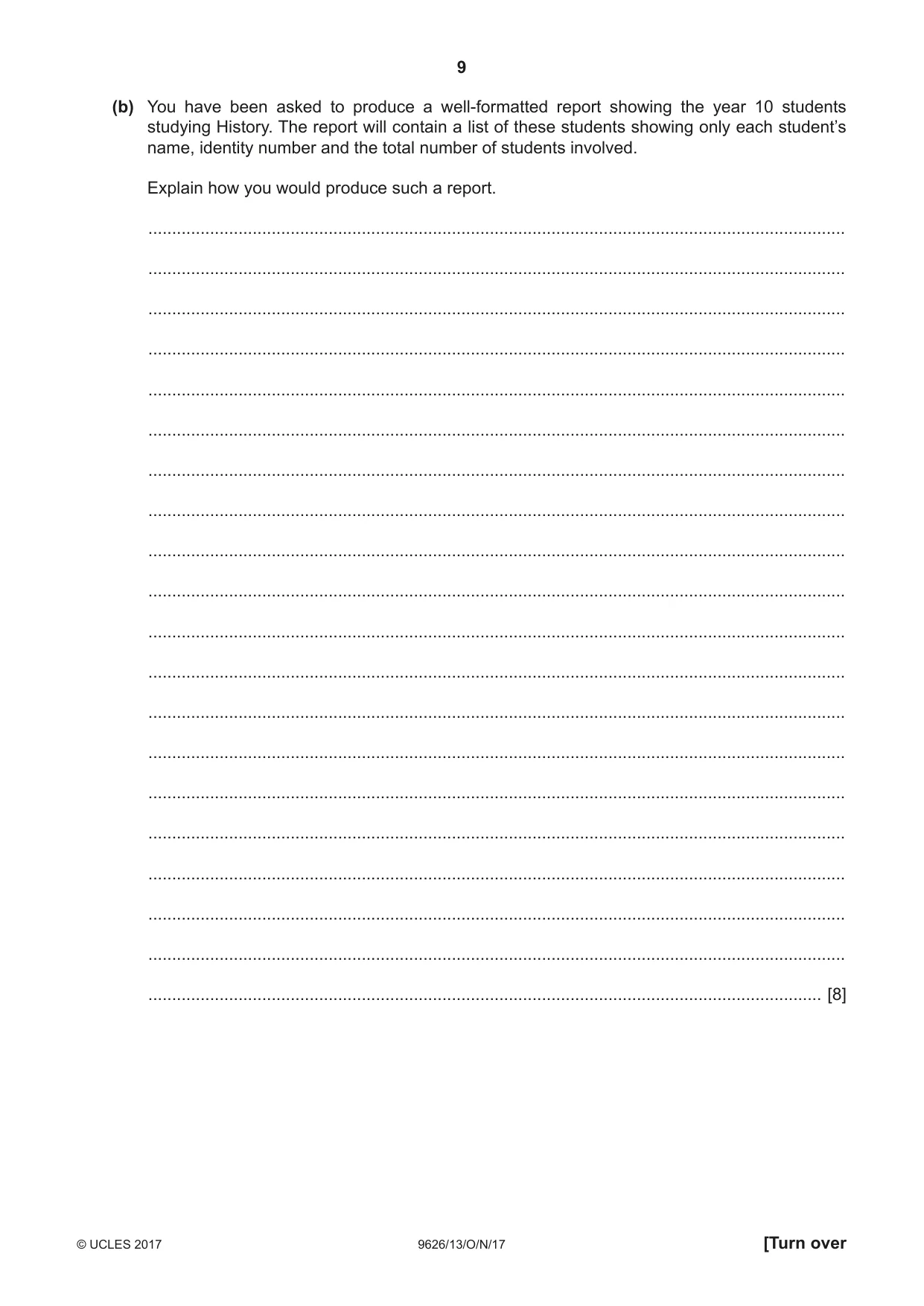 Cambridge A Level Information Technology (from 2017) 9626 2017 Oct/Nov Paper 1 · Variant 3 question paper, page 9 of 16