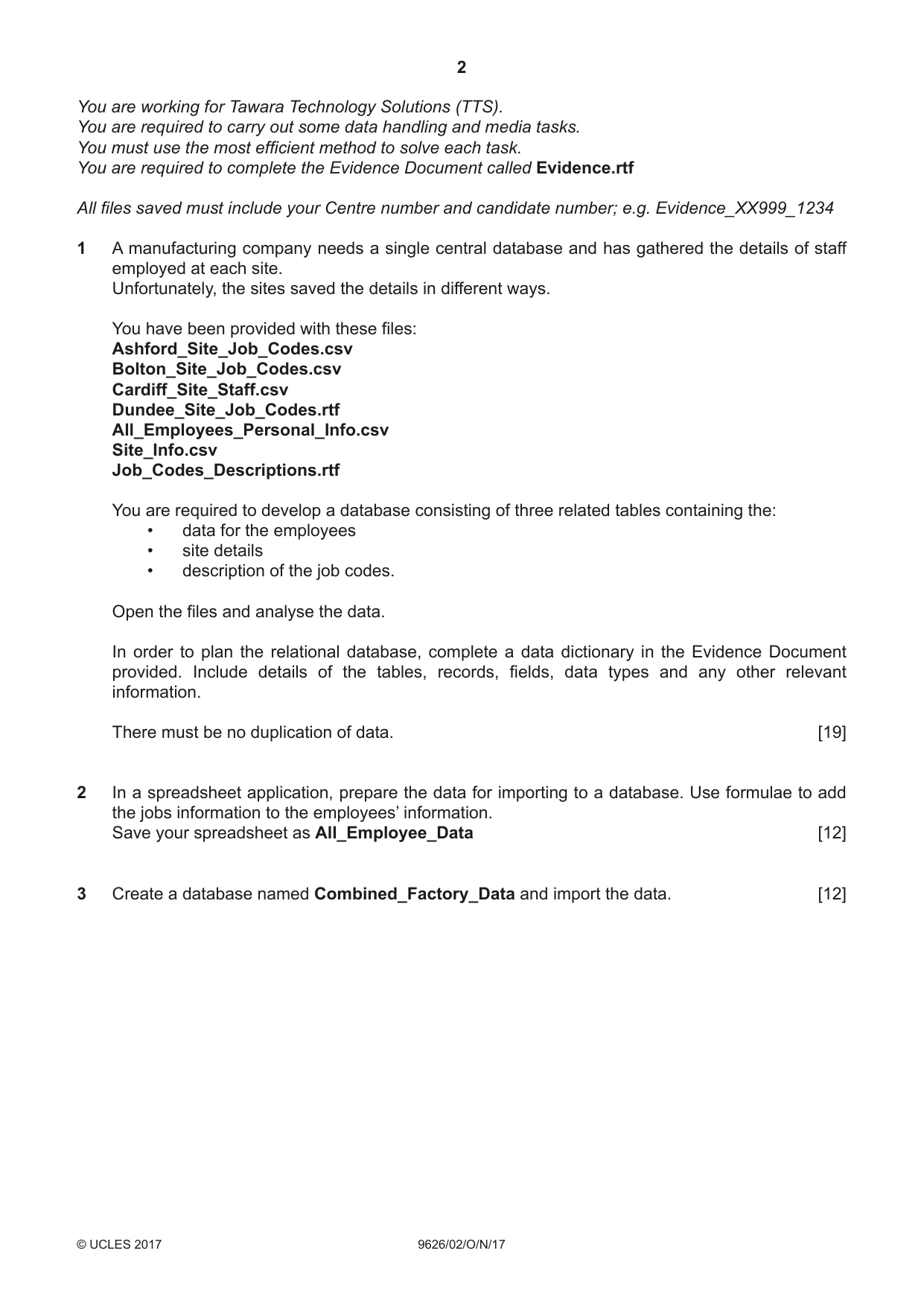 Cambridge A Level Information Technology (from 2017) 9626 2017 Oct/Nov Paper 2 · Variant 1 question paper, page 2 of 8