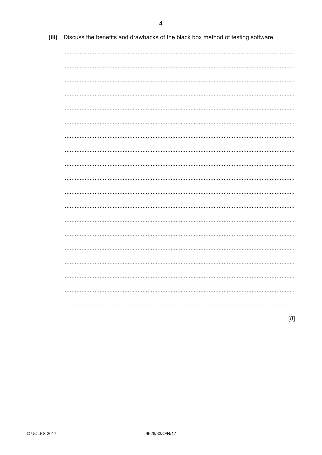 Cambridge A Level Information Technology (from 2017) 9626 2017 Oct/Nov Paper 3 · Variant 3 question paper, page 4 of 16