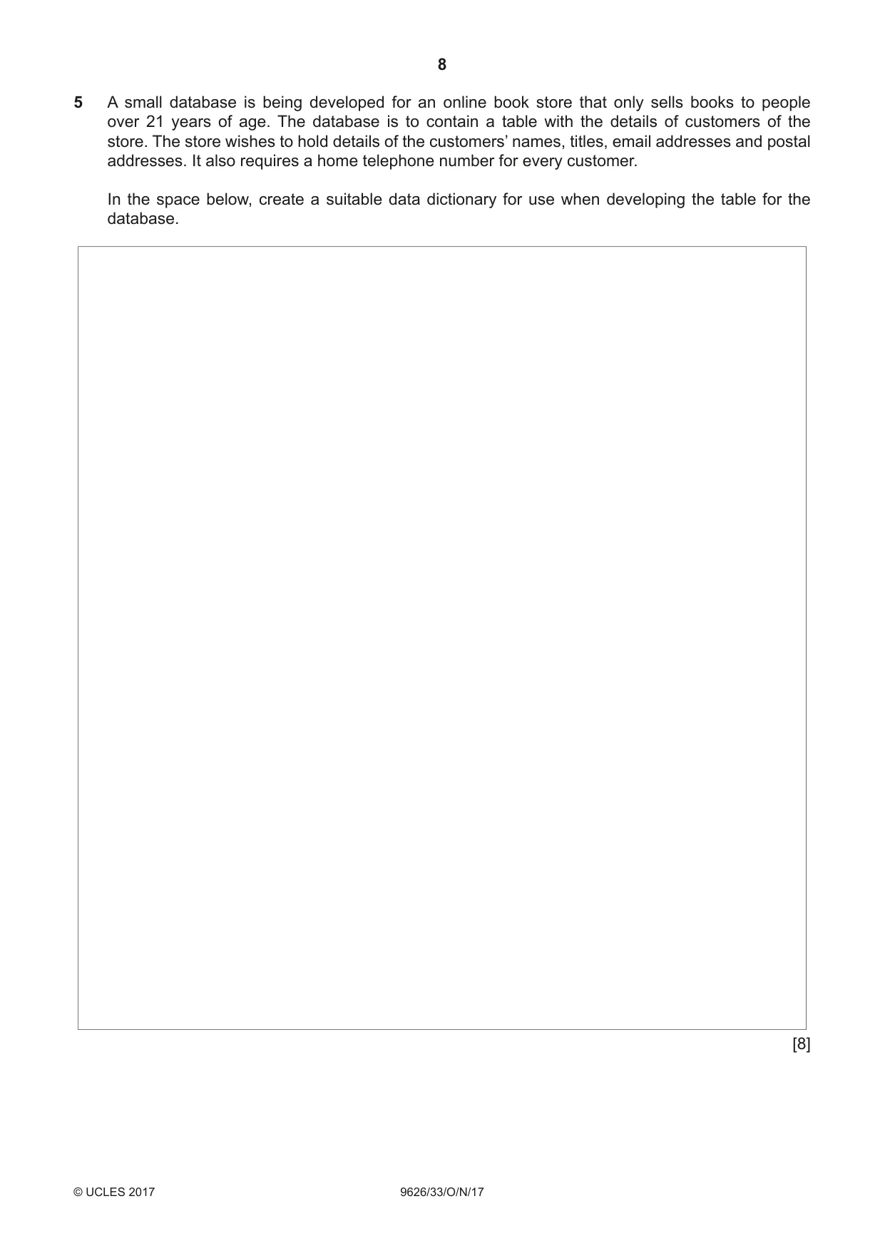 Cambridge A Level Information Technology (from 2017) 9626 2017 Oct/Nov Paper 3 · Variant 3 question paper, page 8 of 16