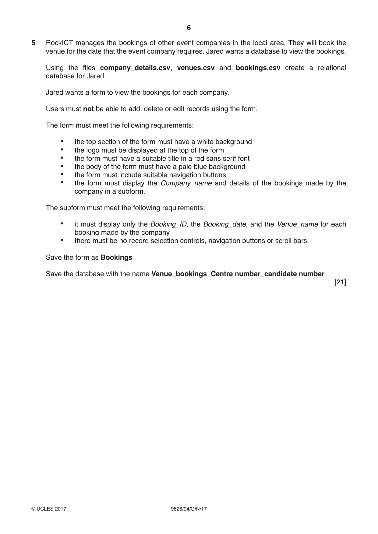 Cambridge A Level Information Technology (from 2017) 9626 2017 Oct/Nov Paper 4 · Variant 1 question paper, page 6 of 8