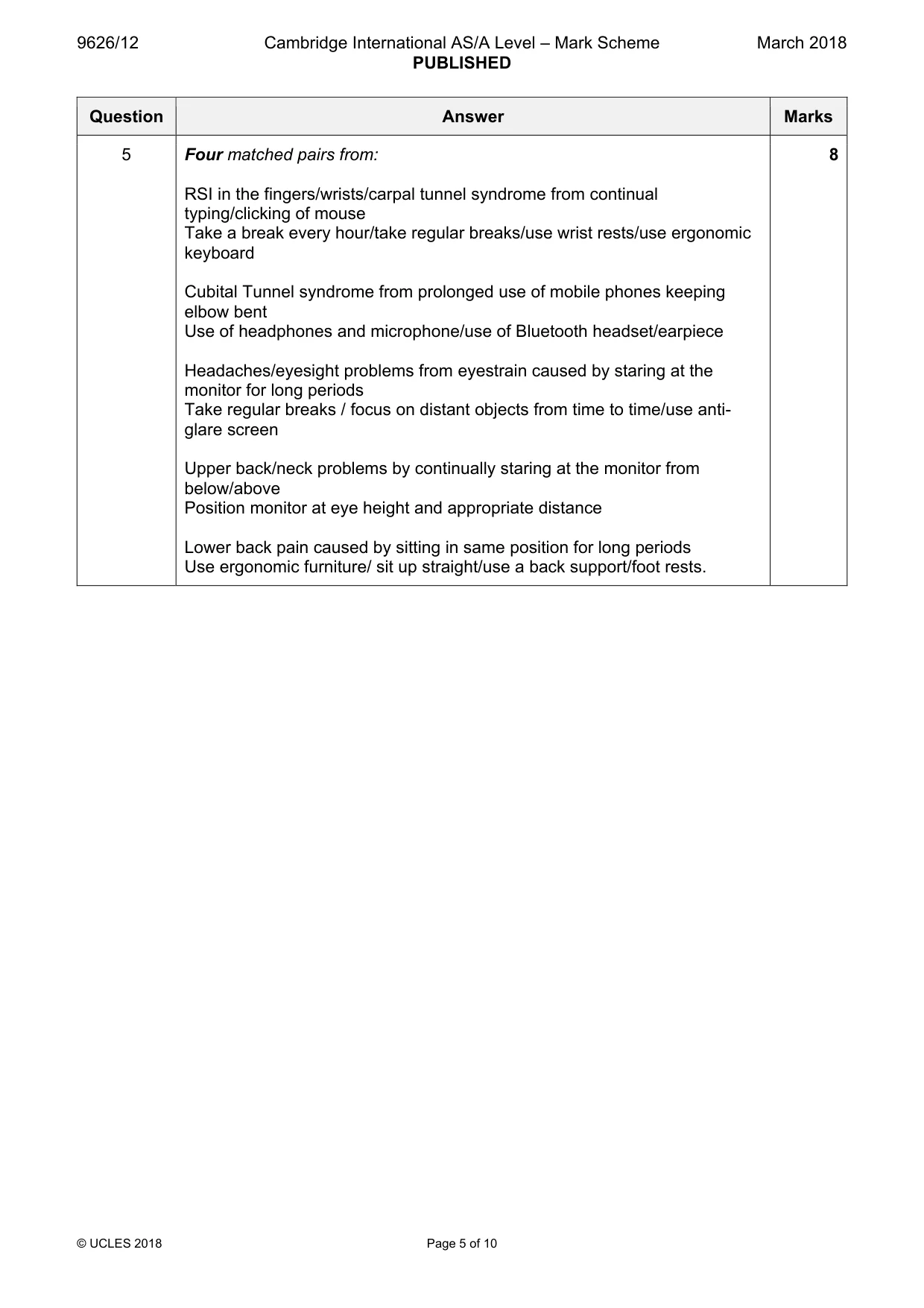 Mark scheme, page 5 of 10