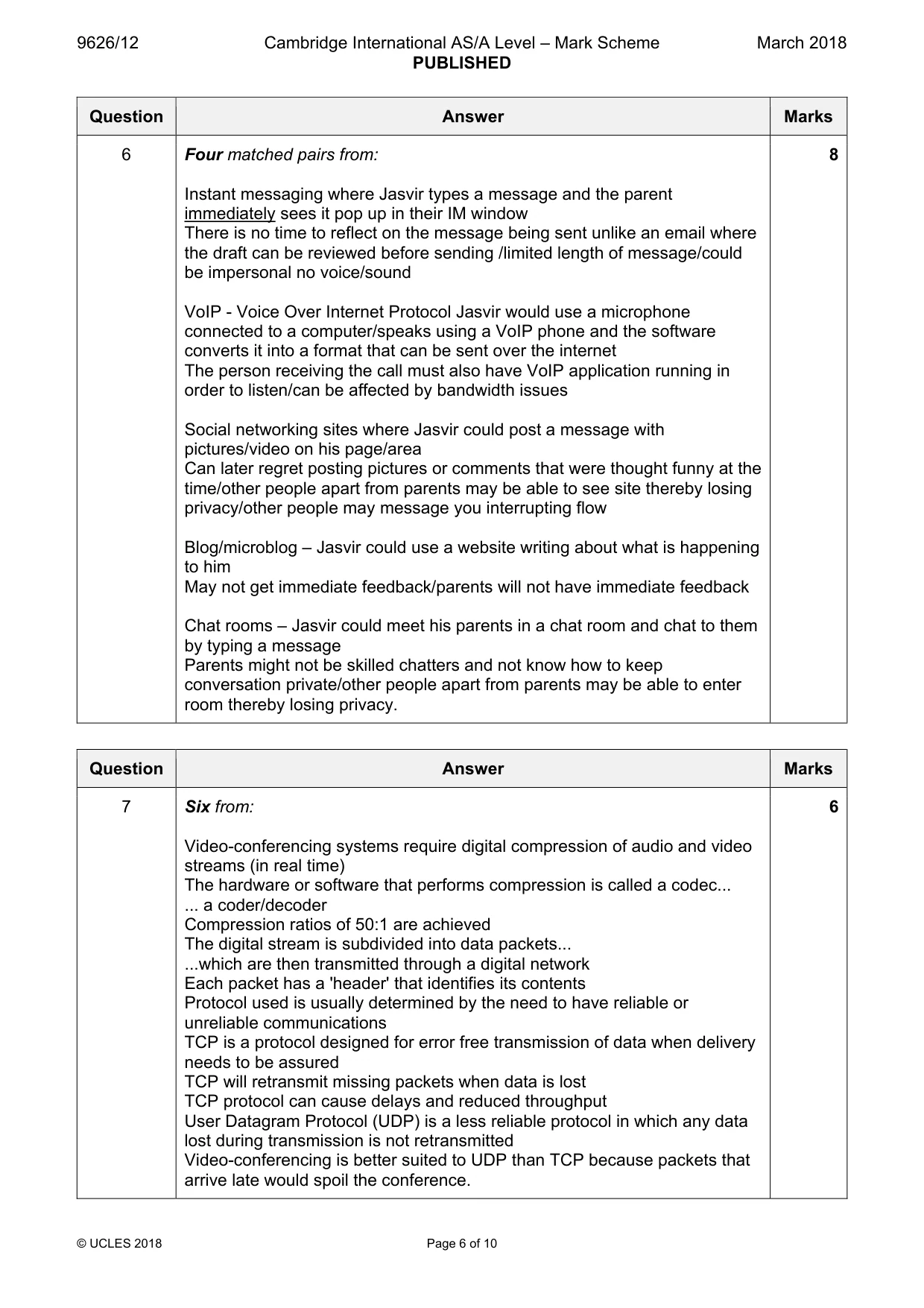 Mark scheme, page 6 of 10