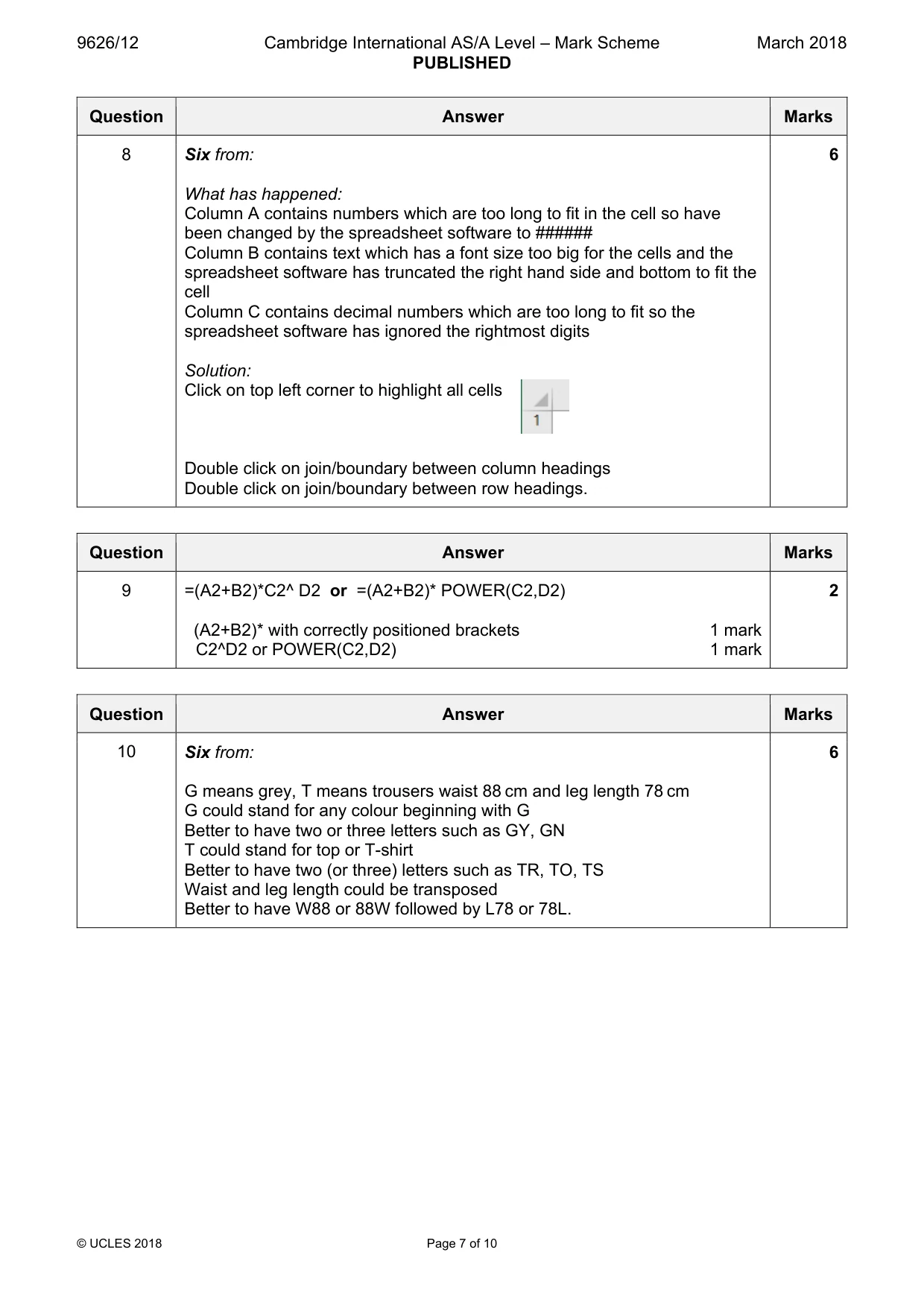 Mark scheme, page 7 of 10