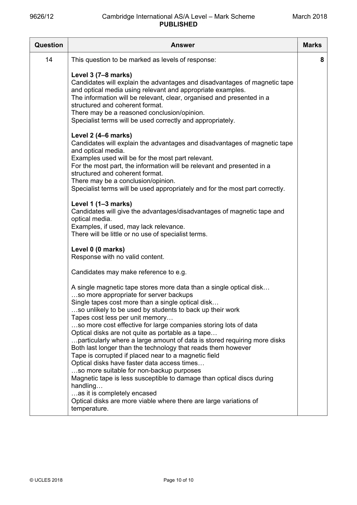 Mark scheme, page 10 of 10