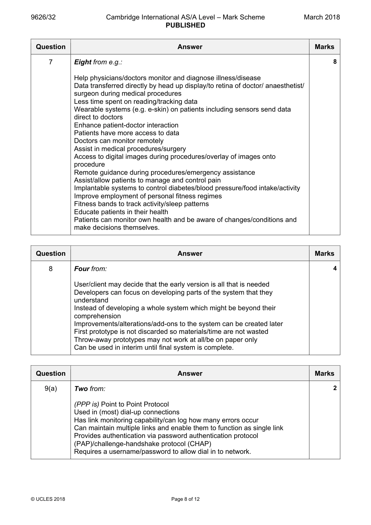 Mark scheme, page 8 of 12